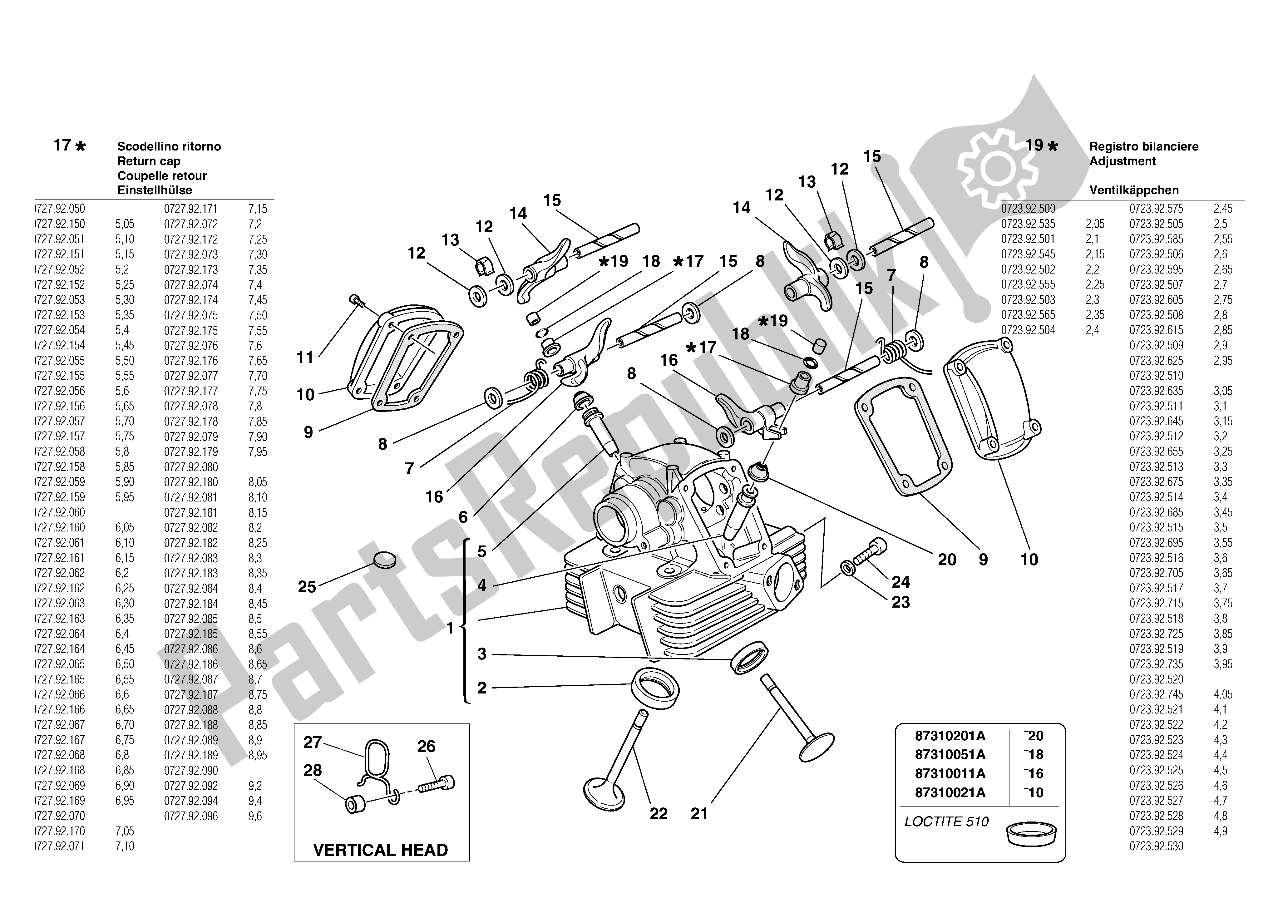 Todas las partes para Cabeza Vertical de Ducati Monster 750 2002