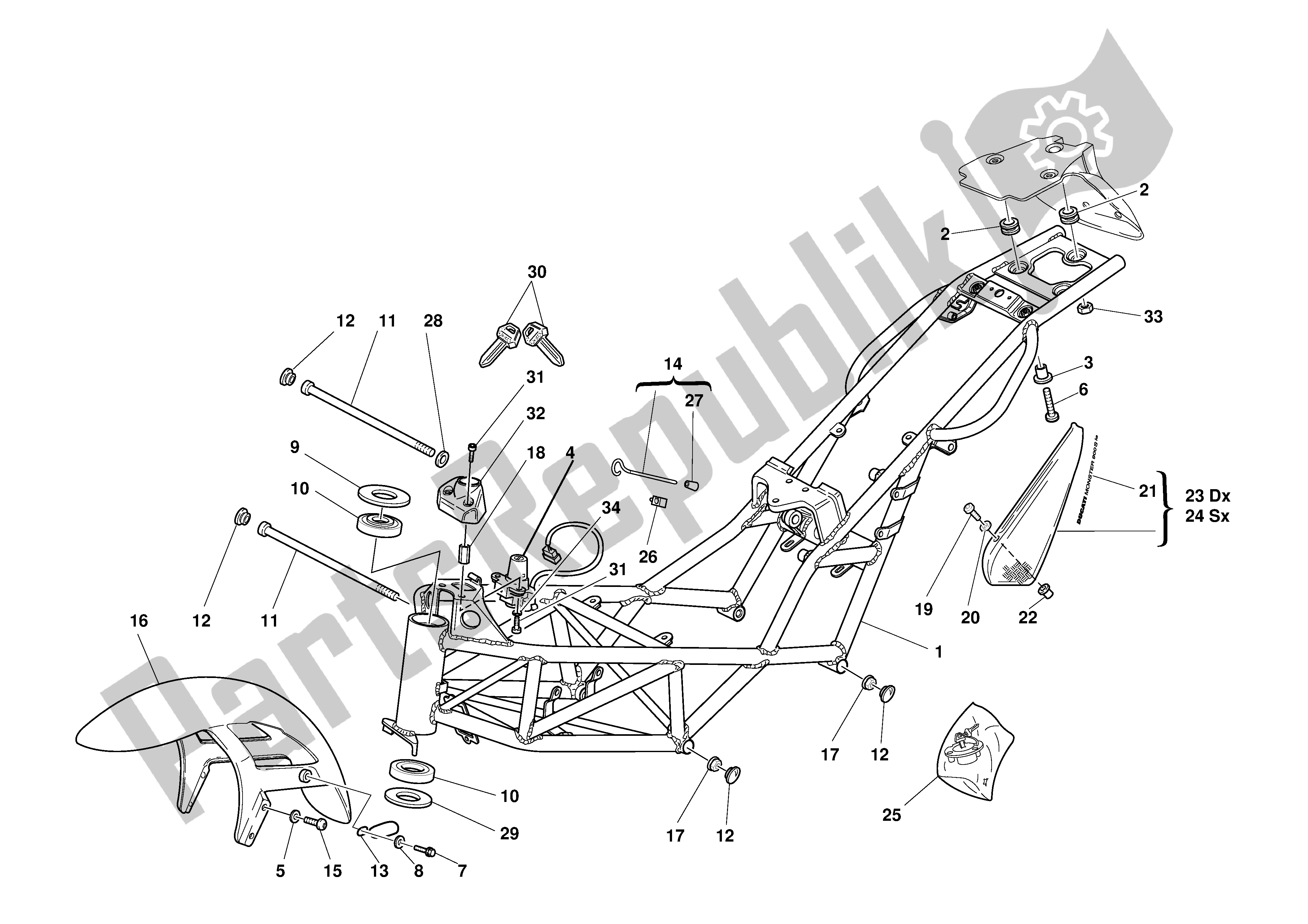 Todas las partes para Marco de Ducati Monster 900 2000 - 2002