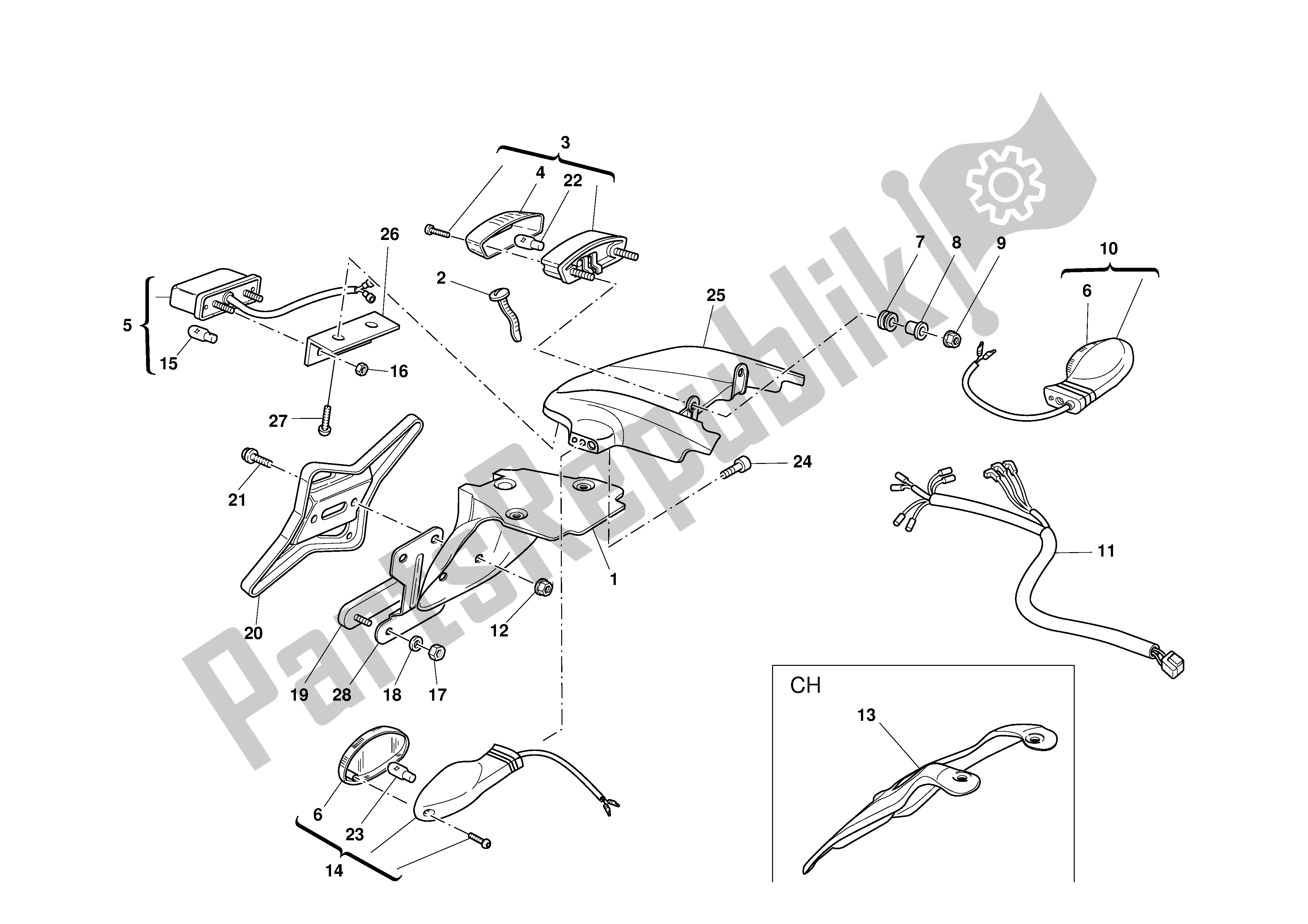 Tutte le parti per il Portatarga - Luce Posteriore del Ducati Monster 900 2000 - 2002