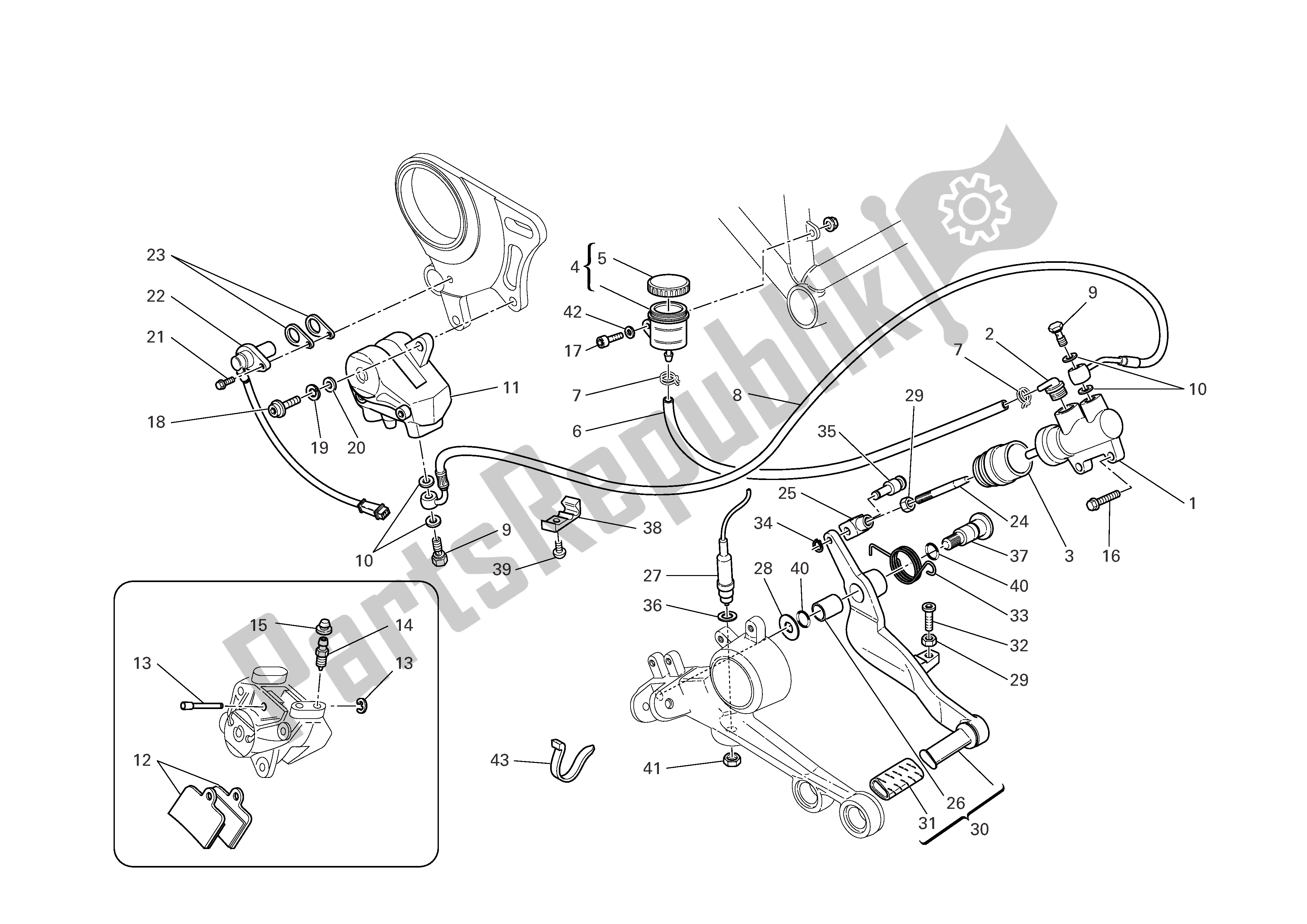 Tutte le parti per il Freno Posteriore del Ducati Monster 800 2005