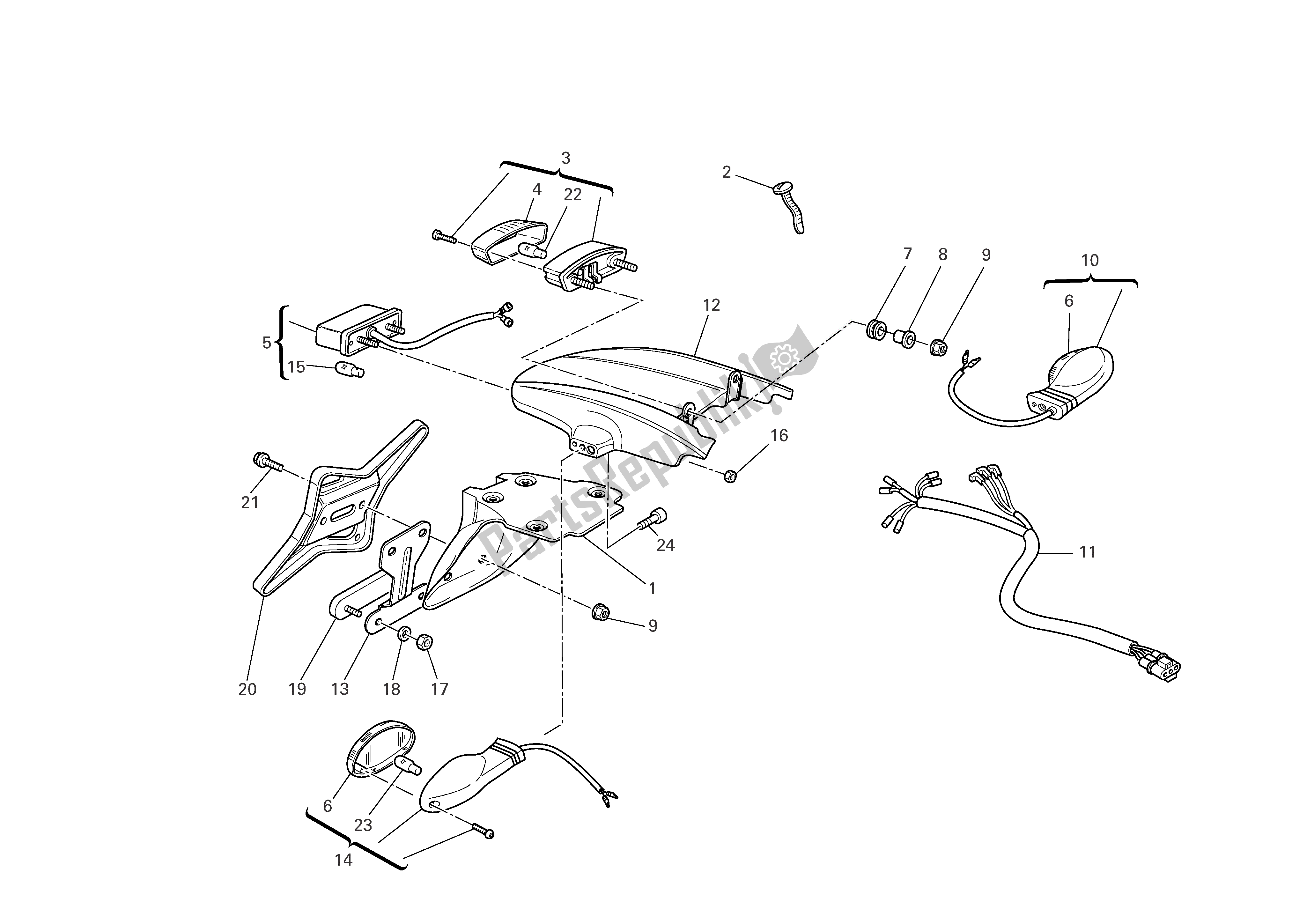 Tutte le parti per il Portatarga - Luce Posteriore del Ducati Monster 800 2005