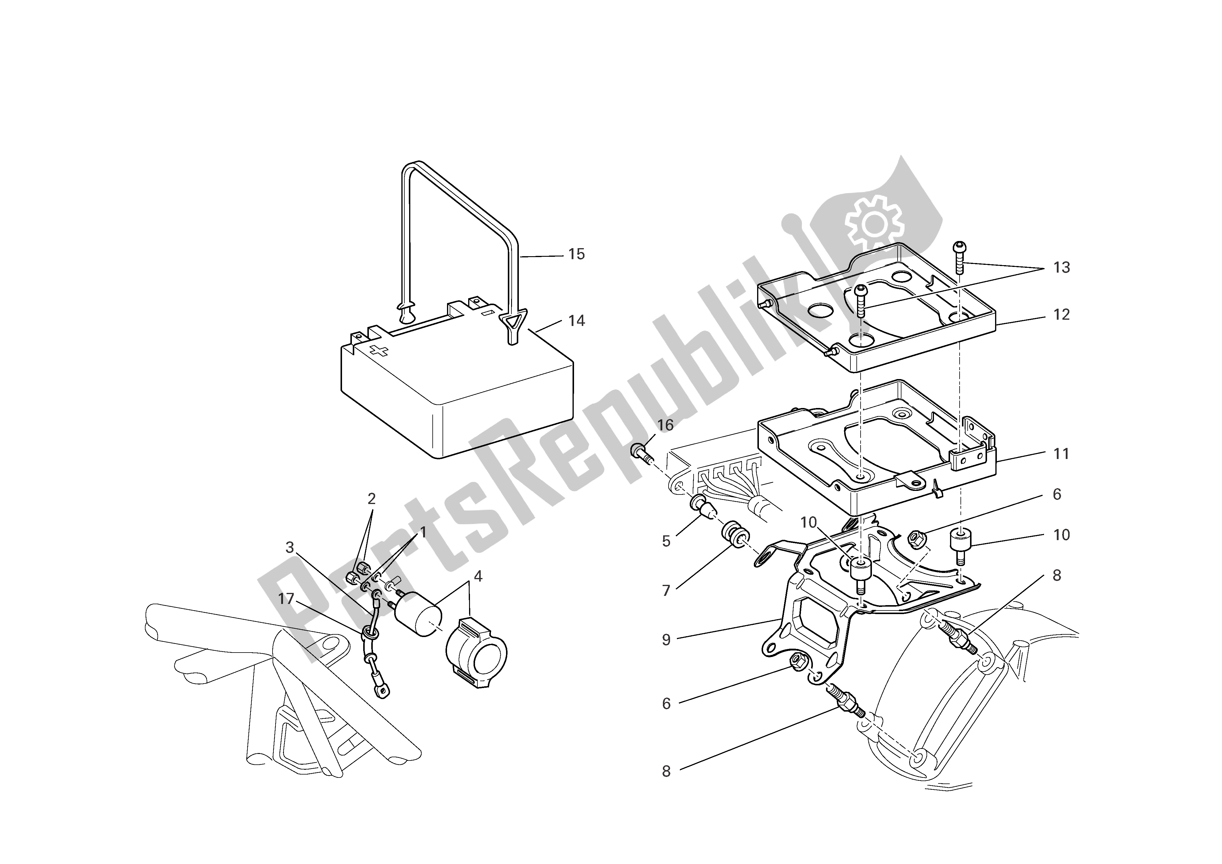 Tutte le parti per il Montaggio Scatola Batteria del Ducati Monster 800 2005