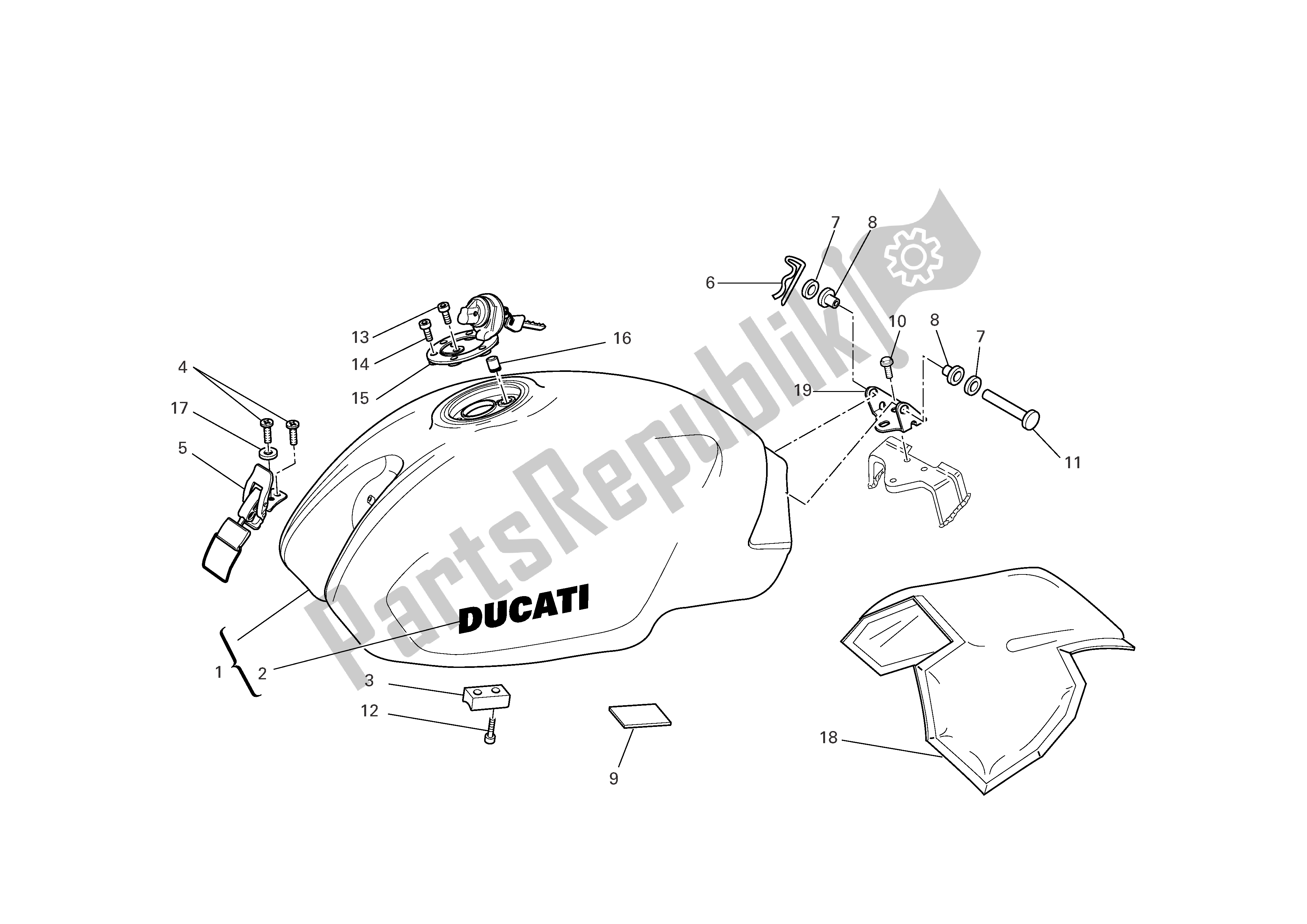 Alle onderdelen voor de Benzinetank van de Ducati Monster 800 2005