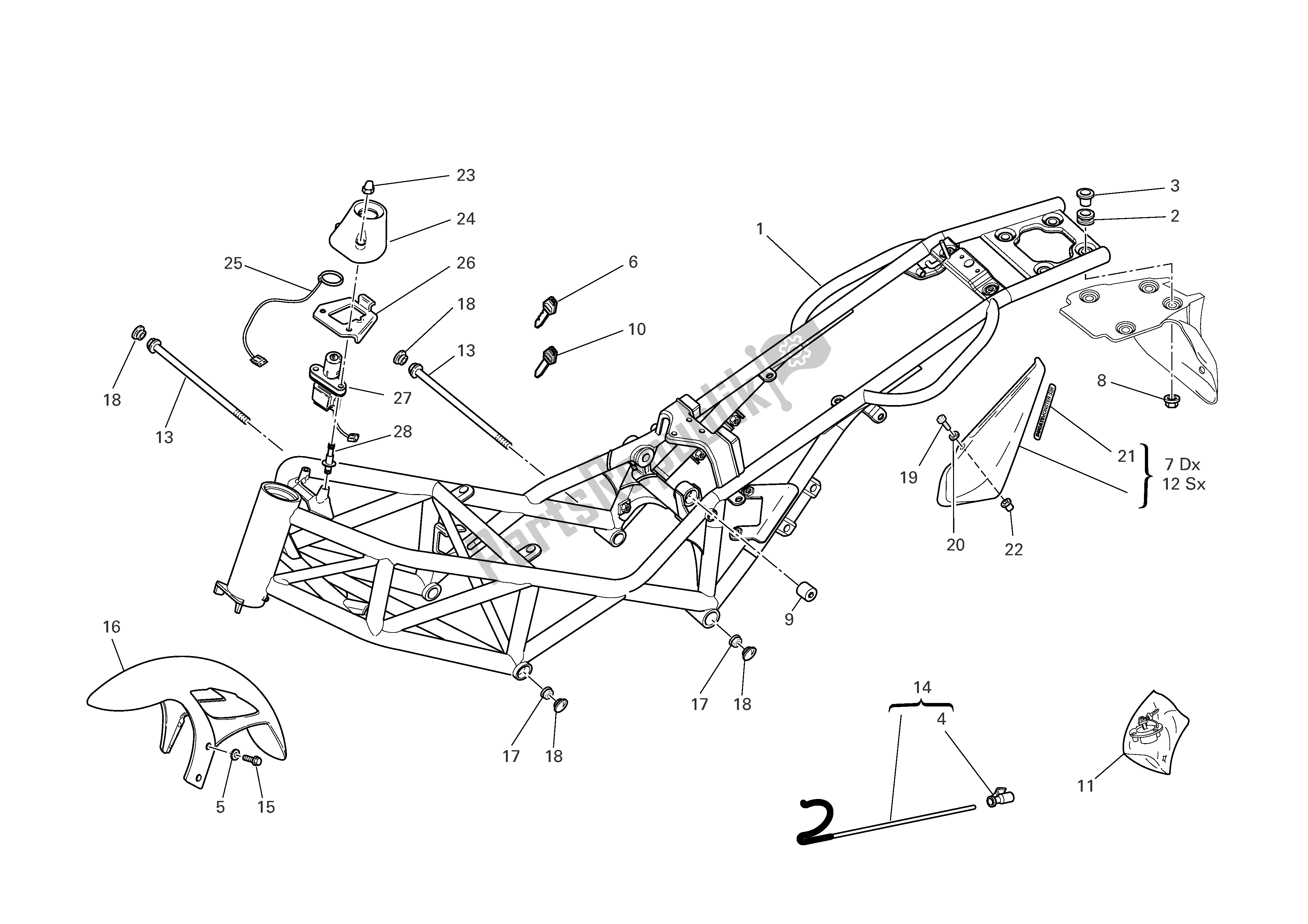 Tutte le parti per il Telaio del Ducati Monster 800 2005