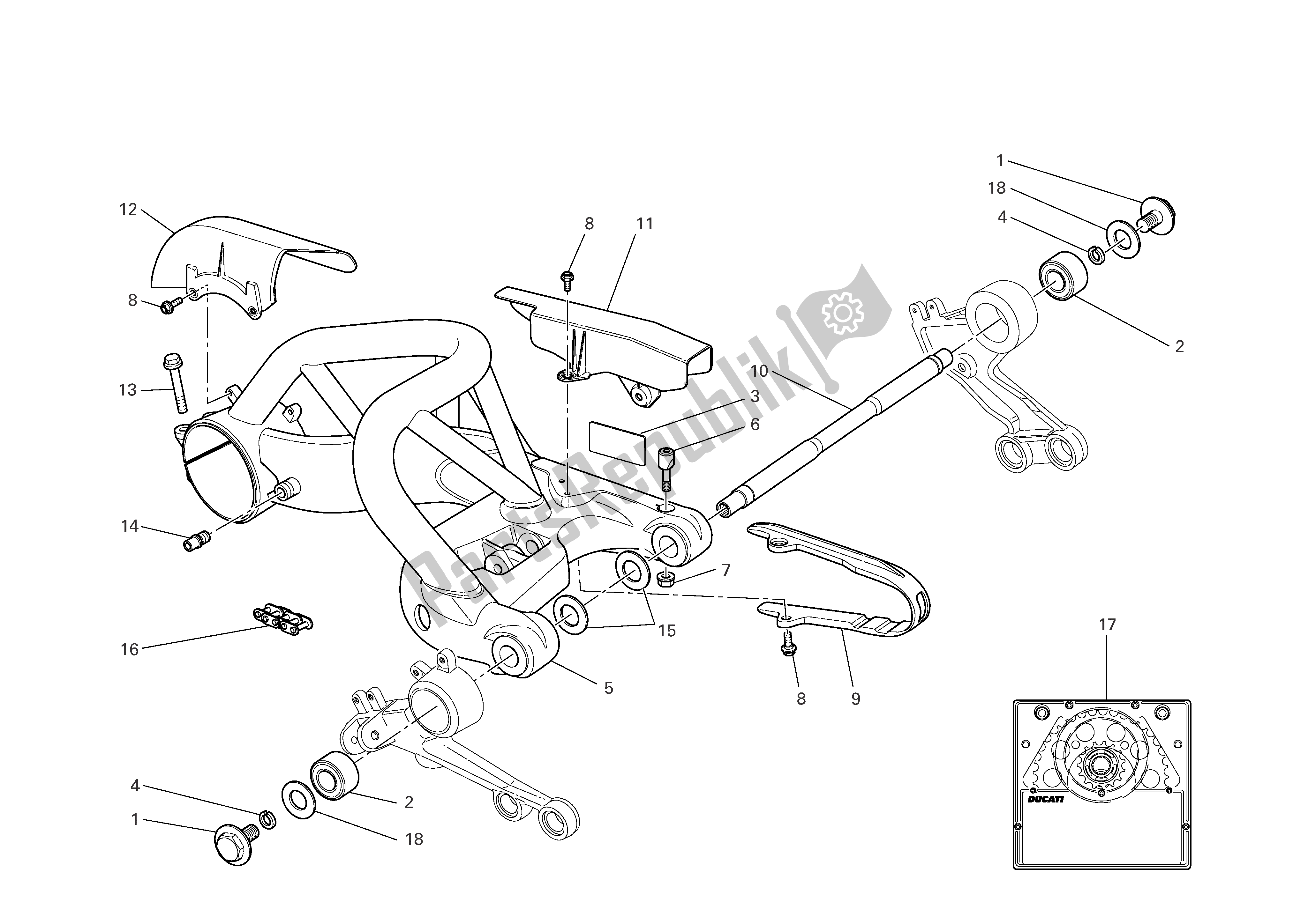 Todas las partes para Basculante Y Cadena De Transmisión de Ducati Monster S2R 1000 2006