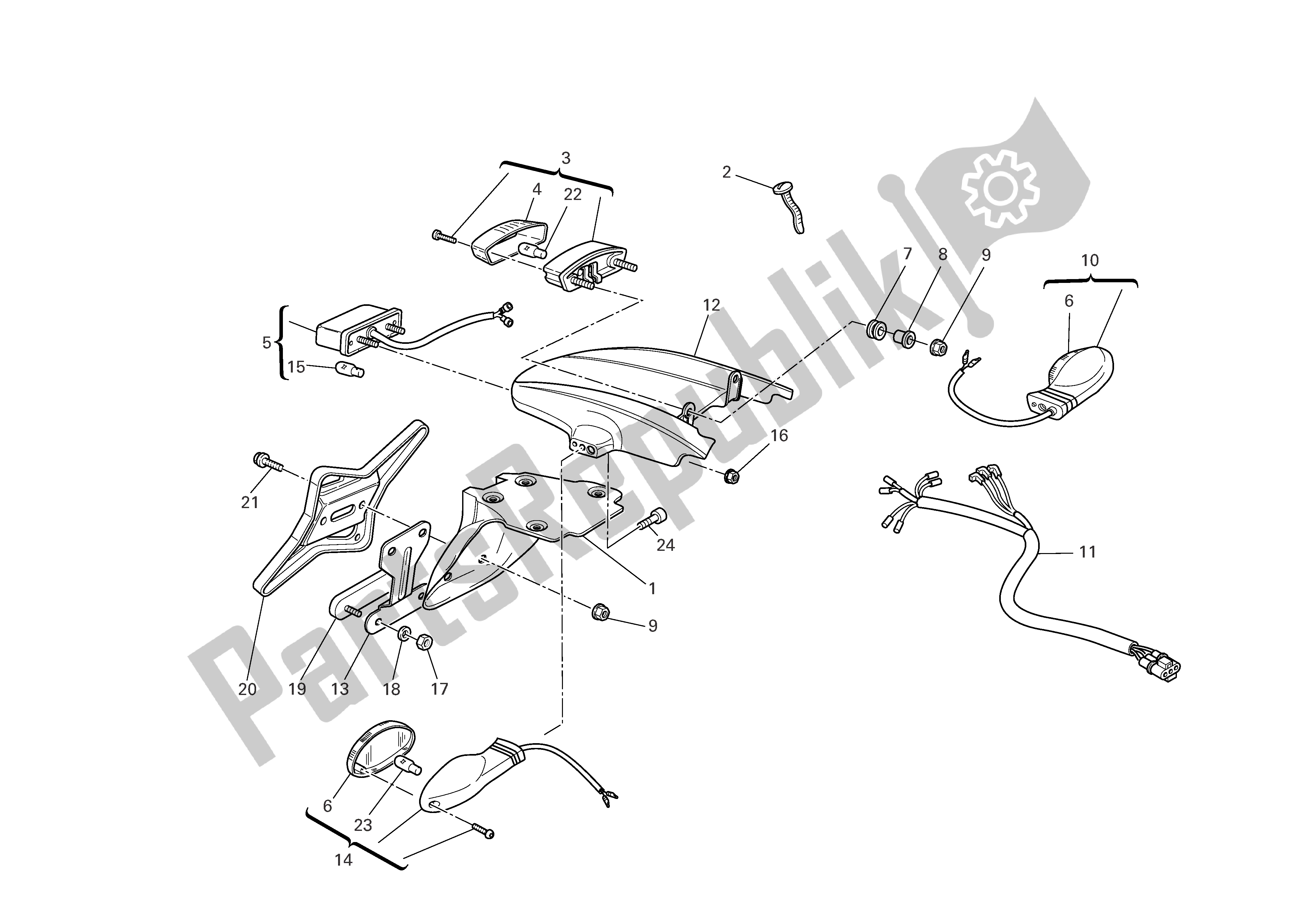 Tutte le parti per il Portatarga - Fanale Posteriore del Ducati Monster S2R 1000 2006