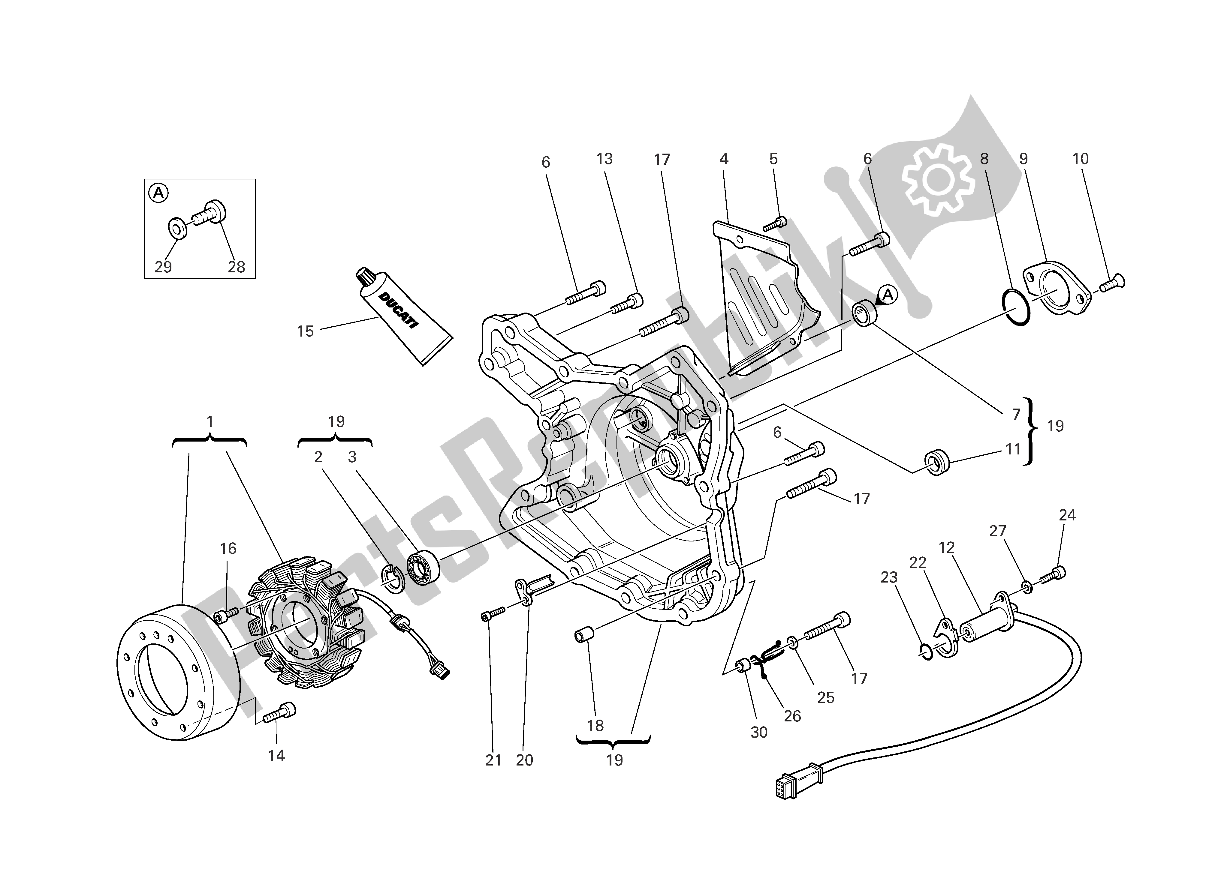 Tutte le parti per il Coperchio Carter Lato Alternatore del Ducati Monster S2R 1000 2006