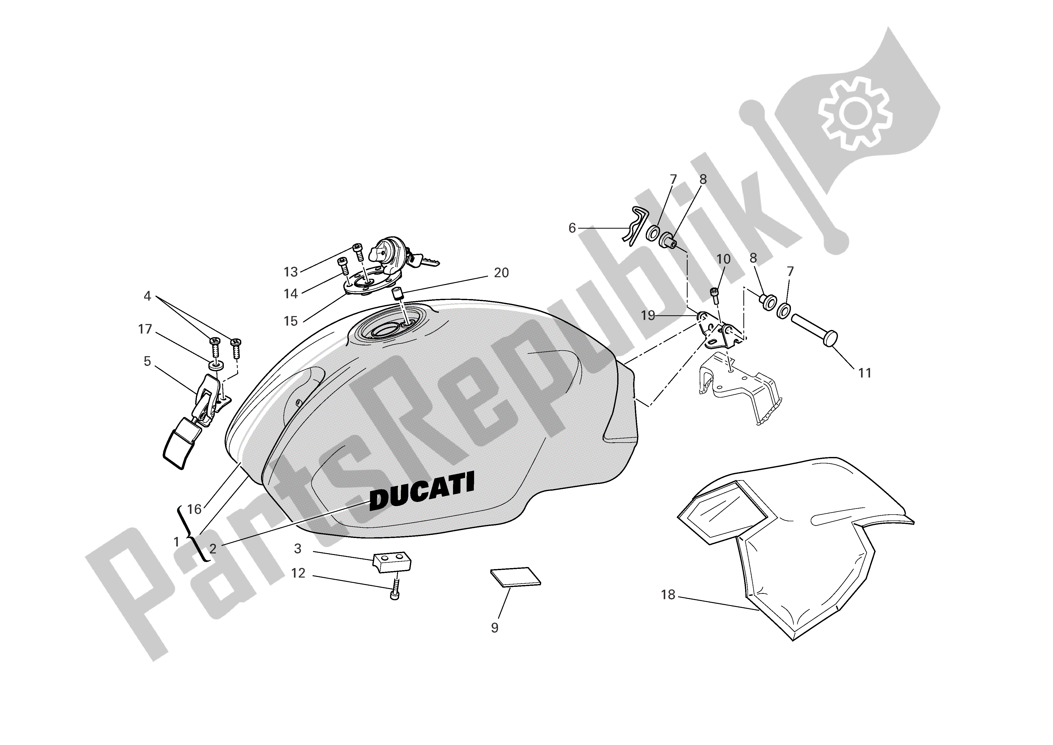 All parts for the Fuel Tank of the Ducati Monster S2R 1000 2006