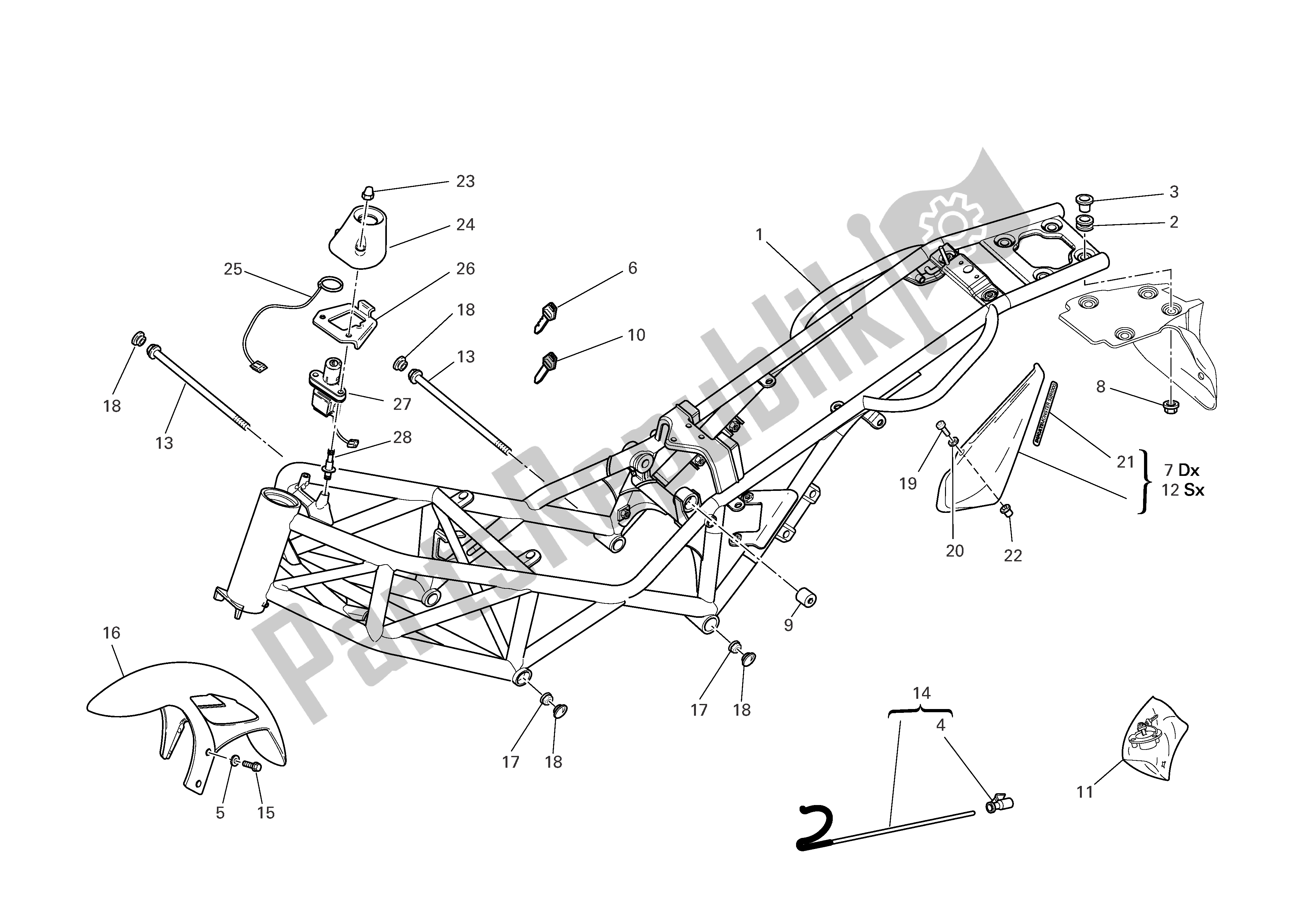 Tutte le parti per il Telaio del Ducati Monster S2R 1000 2006