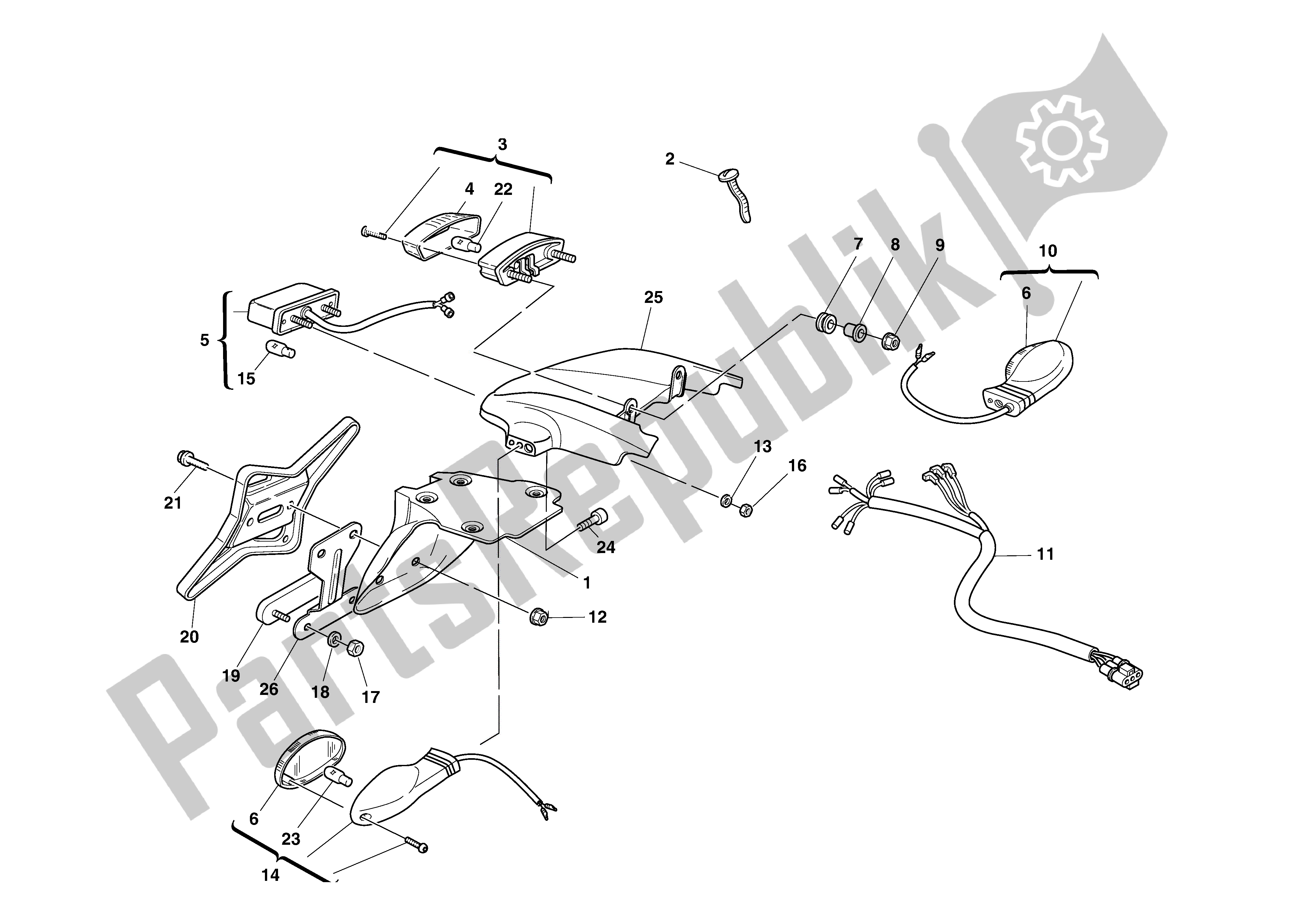 All parts for the Plate Holder - Rearlight of the Ducati Monster S4 916 2002