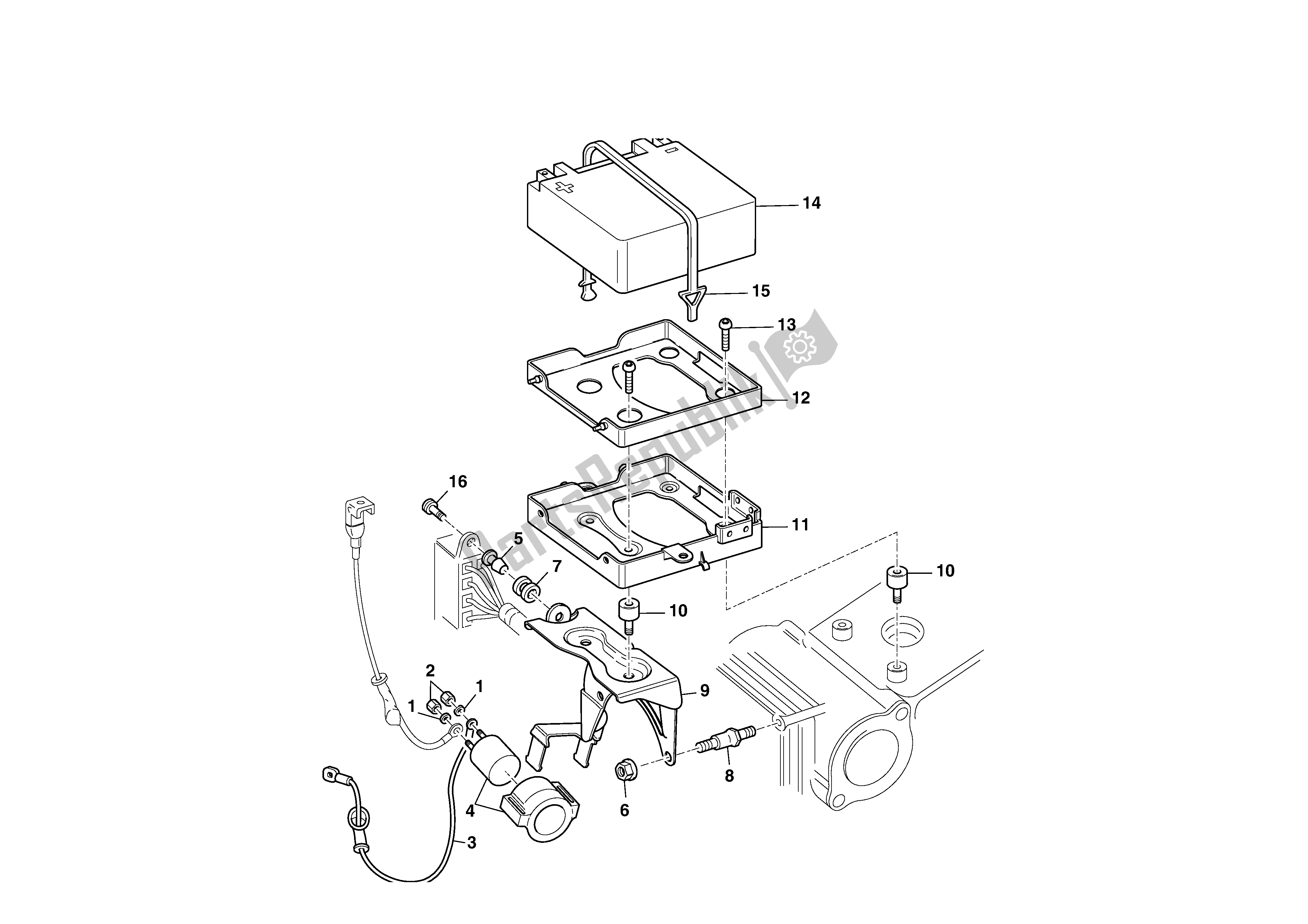 All parts for the Battery Box Mount of the Ducati Monster S4 916 2002