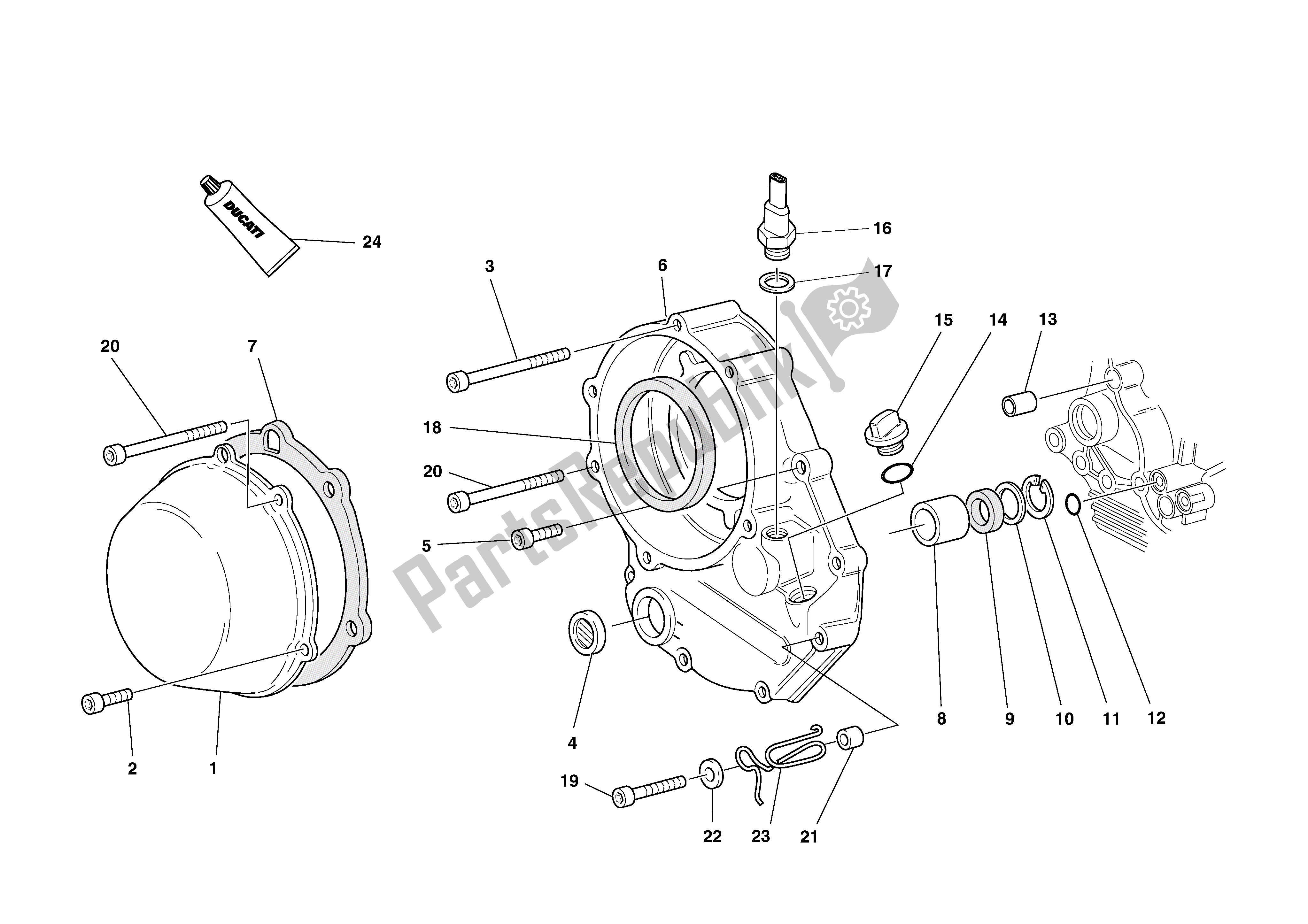 All parts for the Clutch Cover of the Ducati Monster S4 916 2002