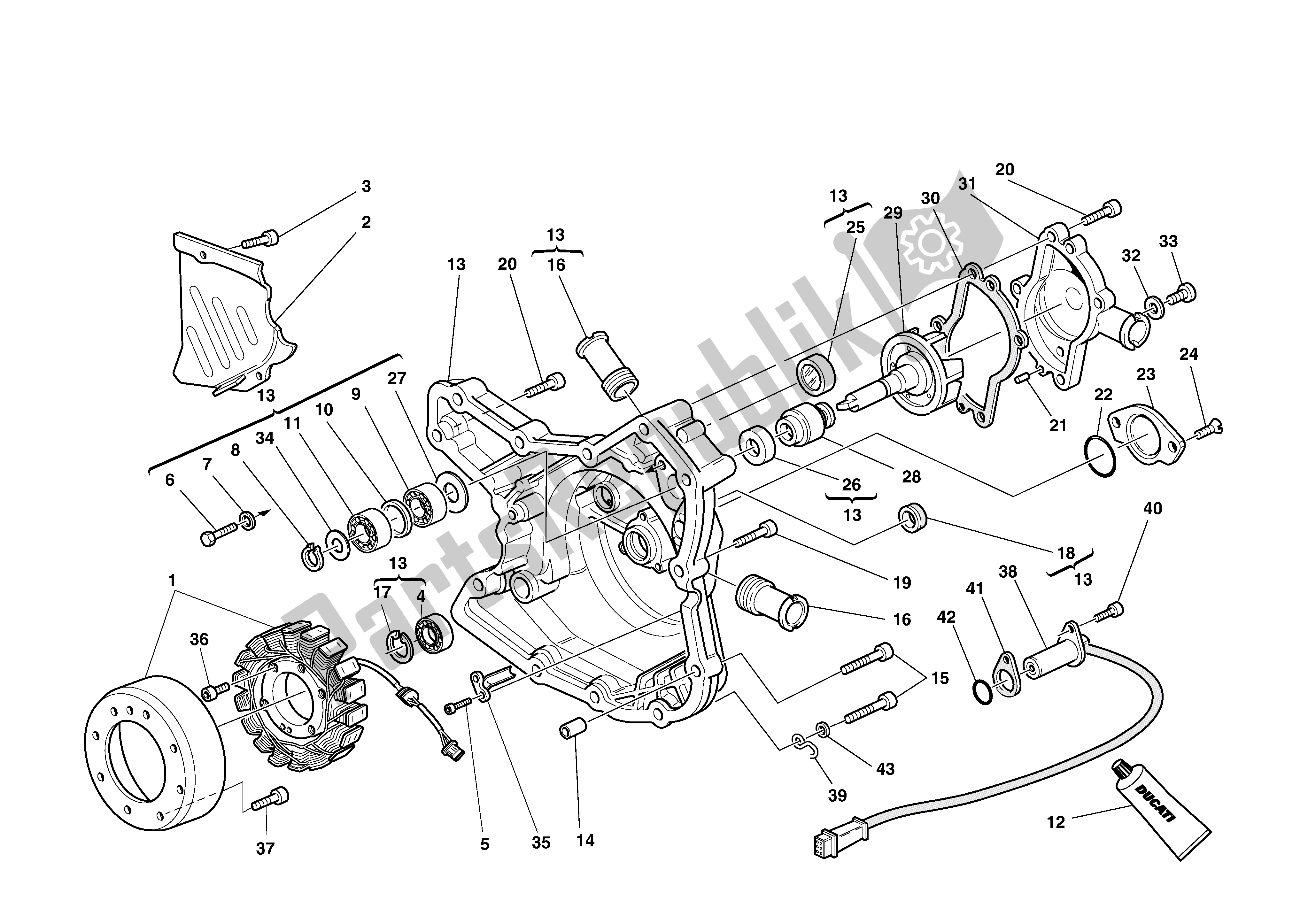 All parts for the Water Pump -alternator Cover of the Ducati Monster S4 916 2002