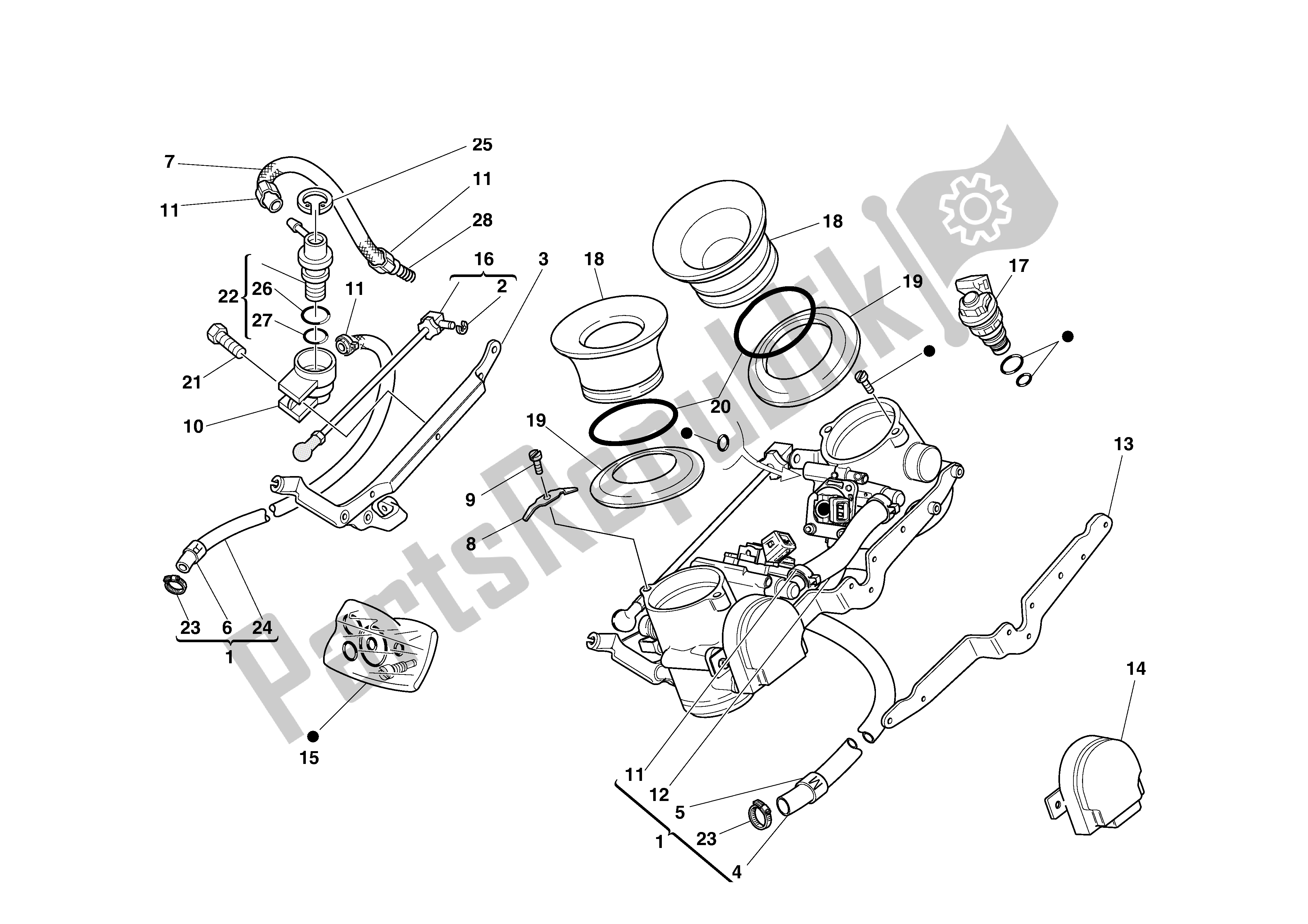 All parts for the Throttle Body of the Ducati Monster S4 916 2002