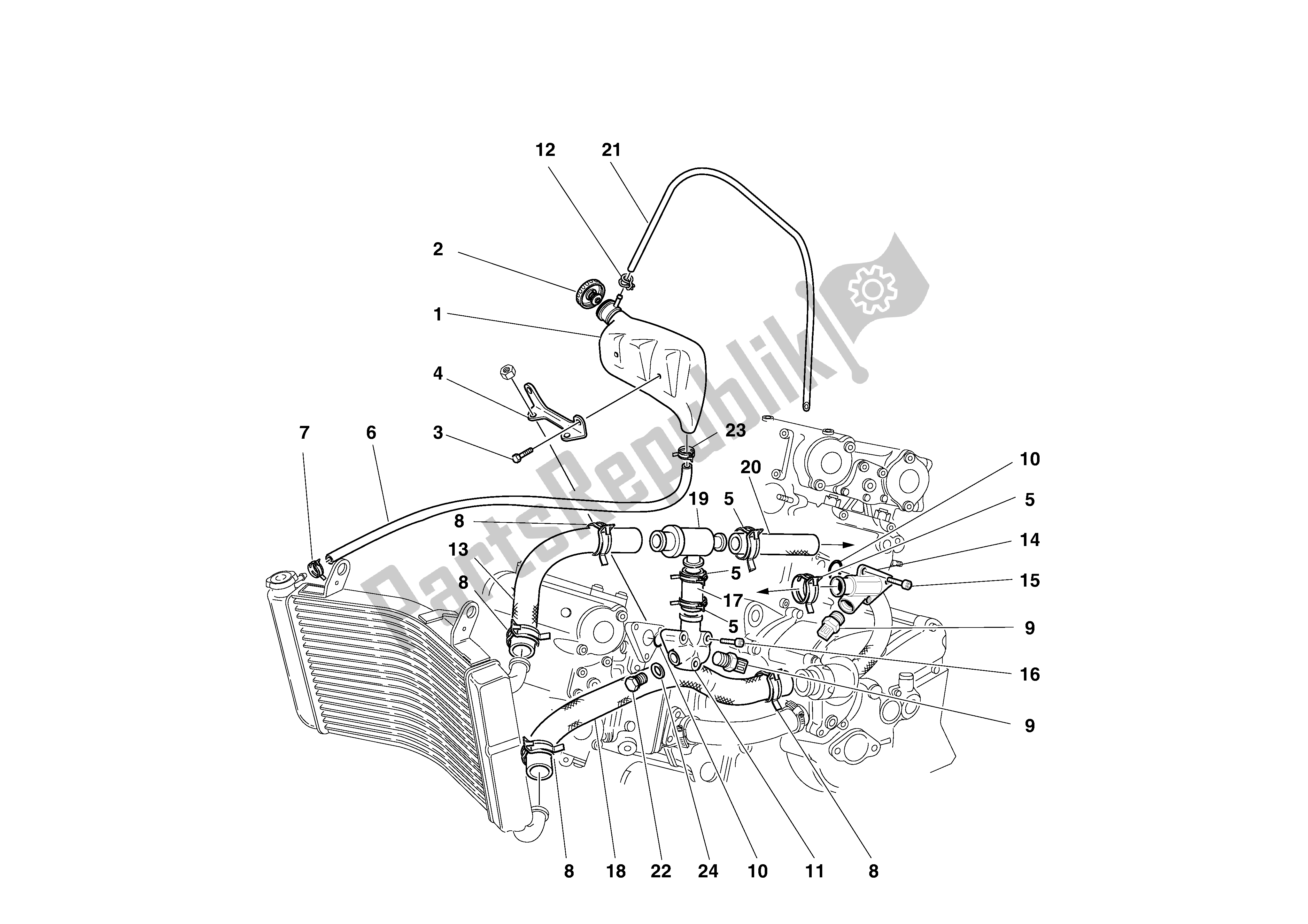 All parts for the Cooling Circuit of the Ducati Monster S4 916 2002