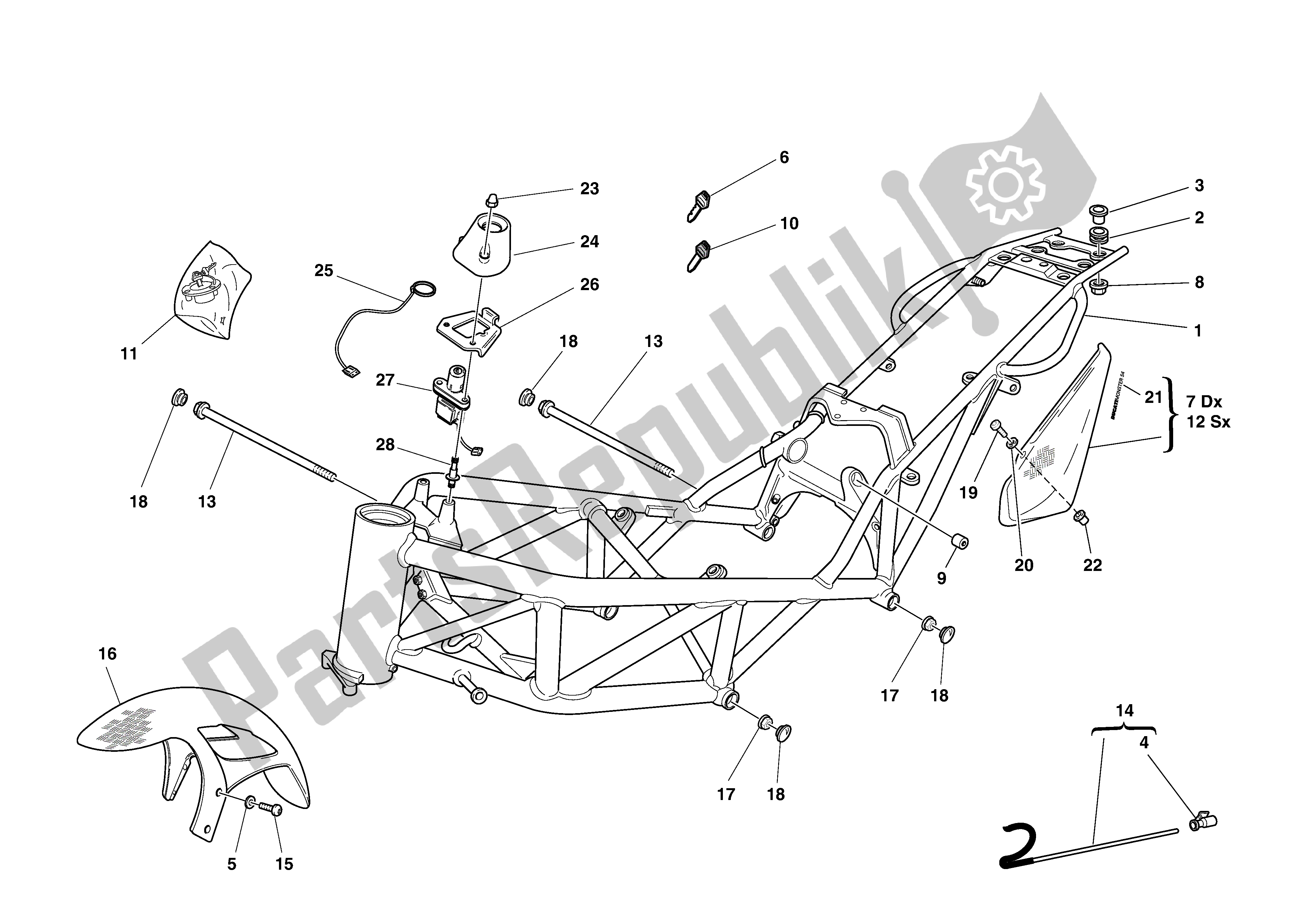 All parts for the Frame of the Ducati Monster S4 916 2002