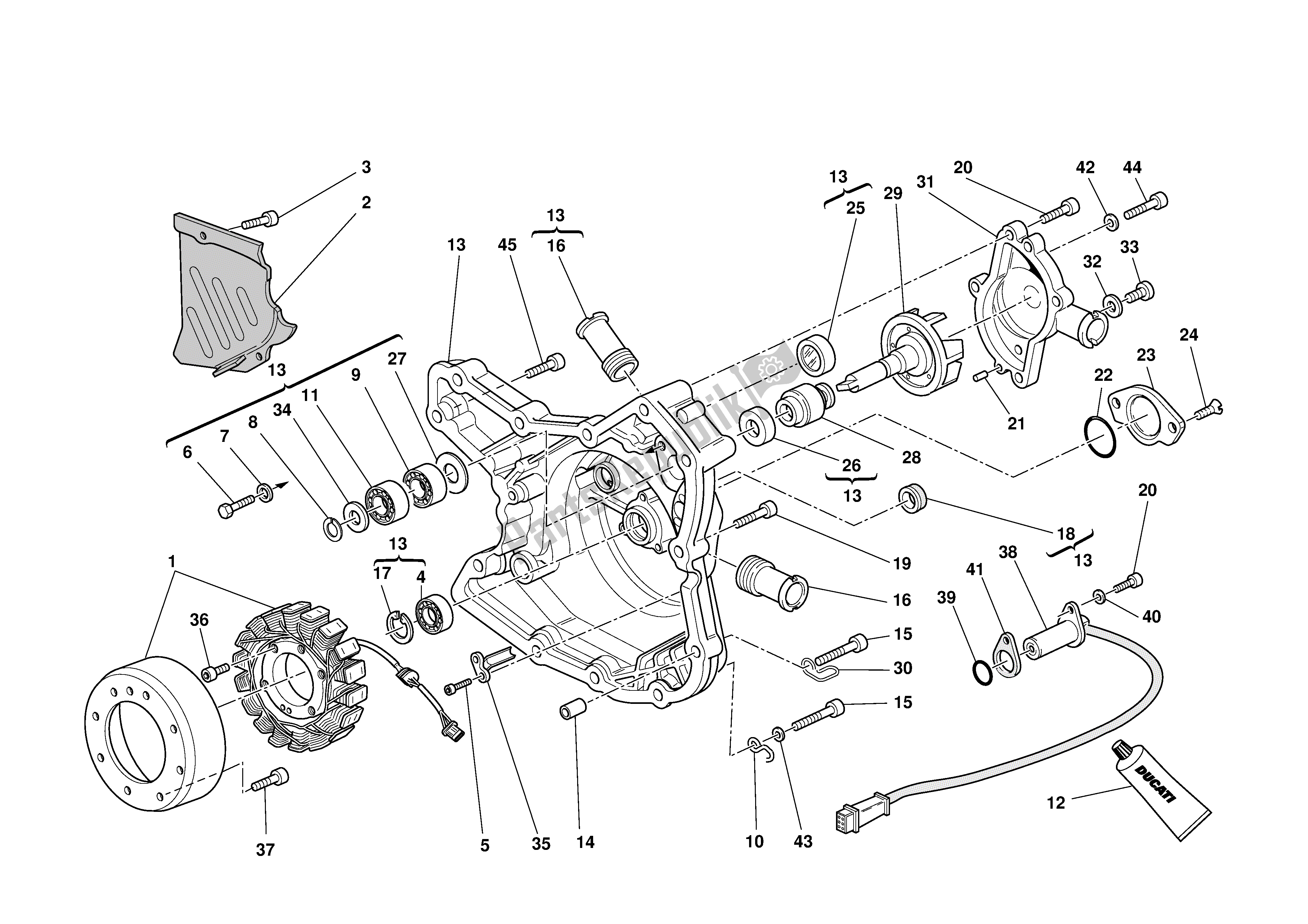 Alle onderdelen voor de Waterpomp -alternator Deksel van de Ducati Monster S4R 996 2003