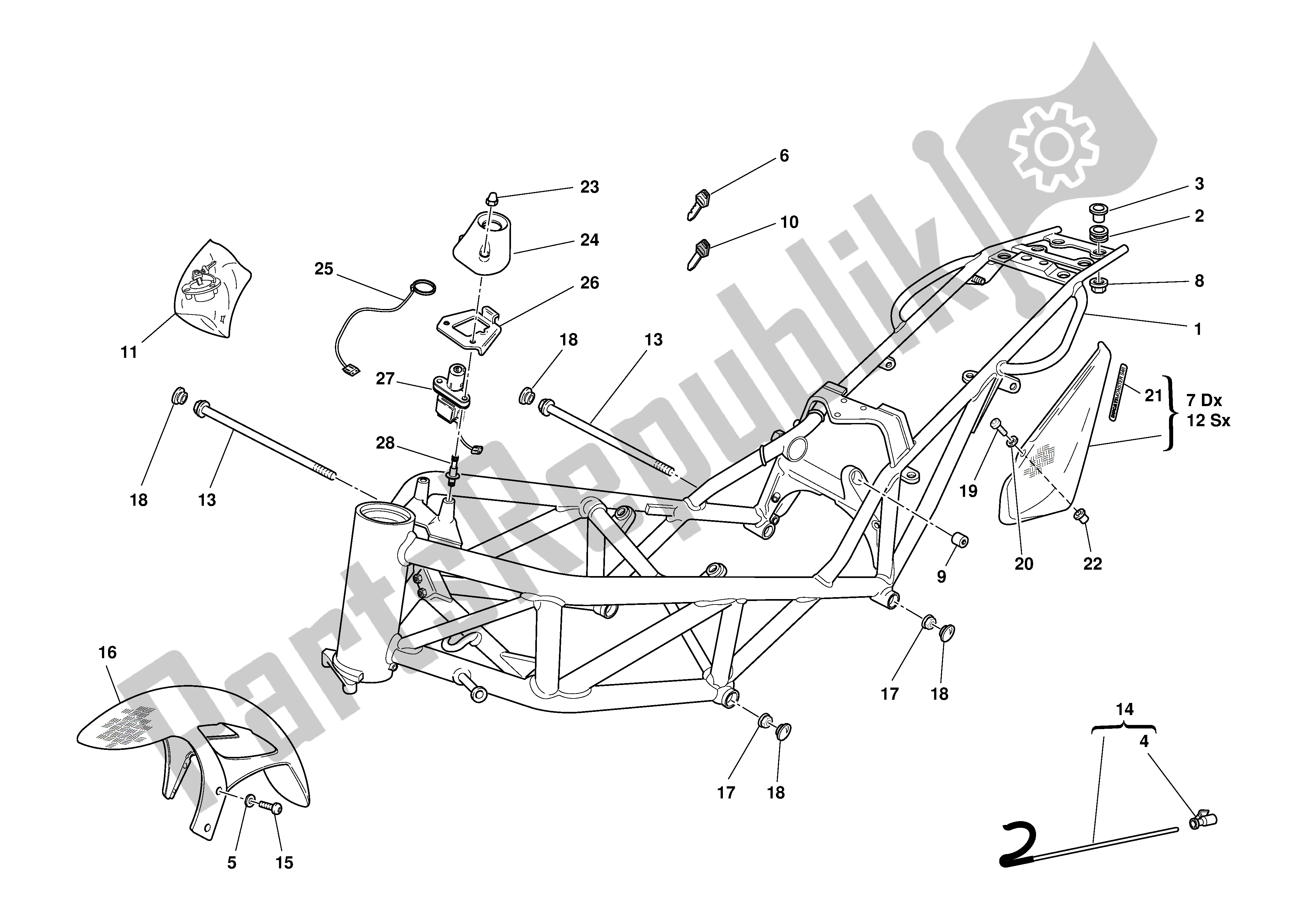 Todas las partes para Marco de Ducati Monster S4R 996 2003