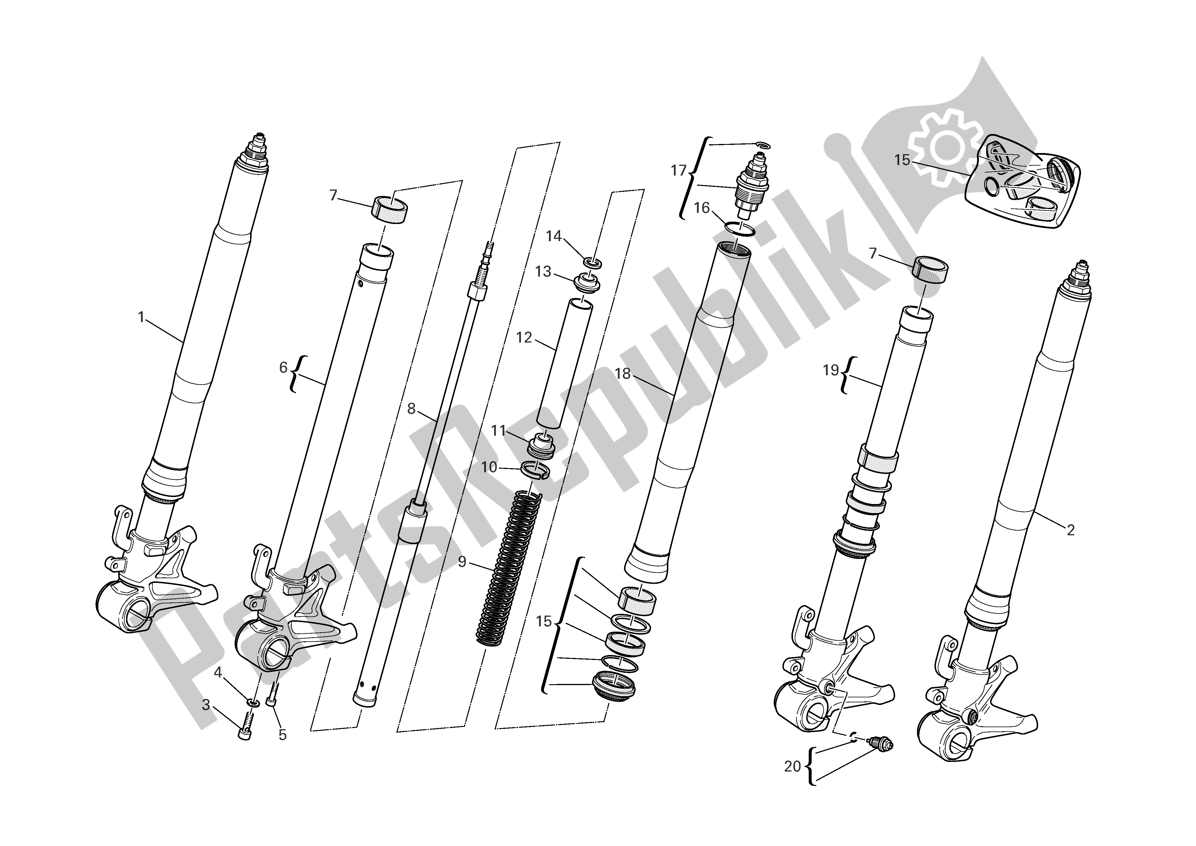 All parts for the Front Forks of the Ducati Monster S4R EU 1000 2008