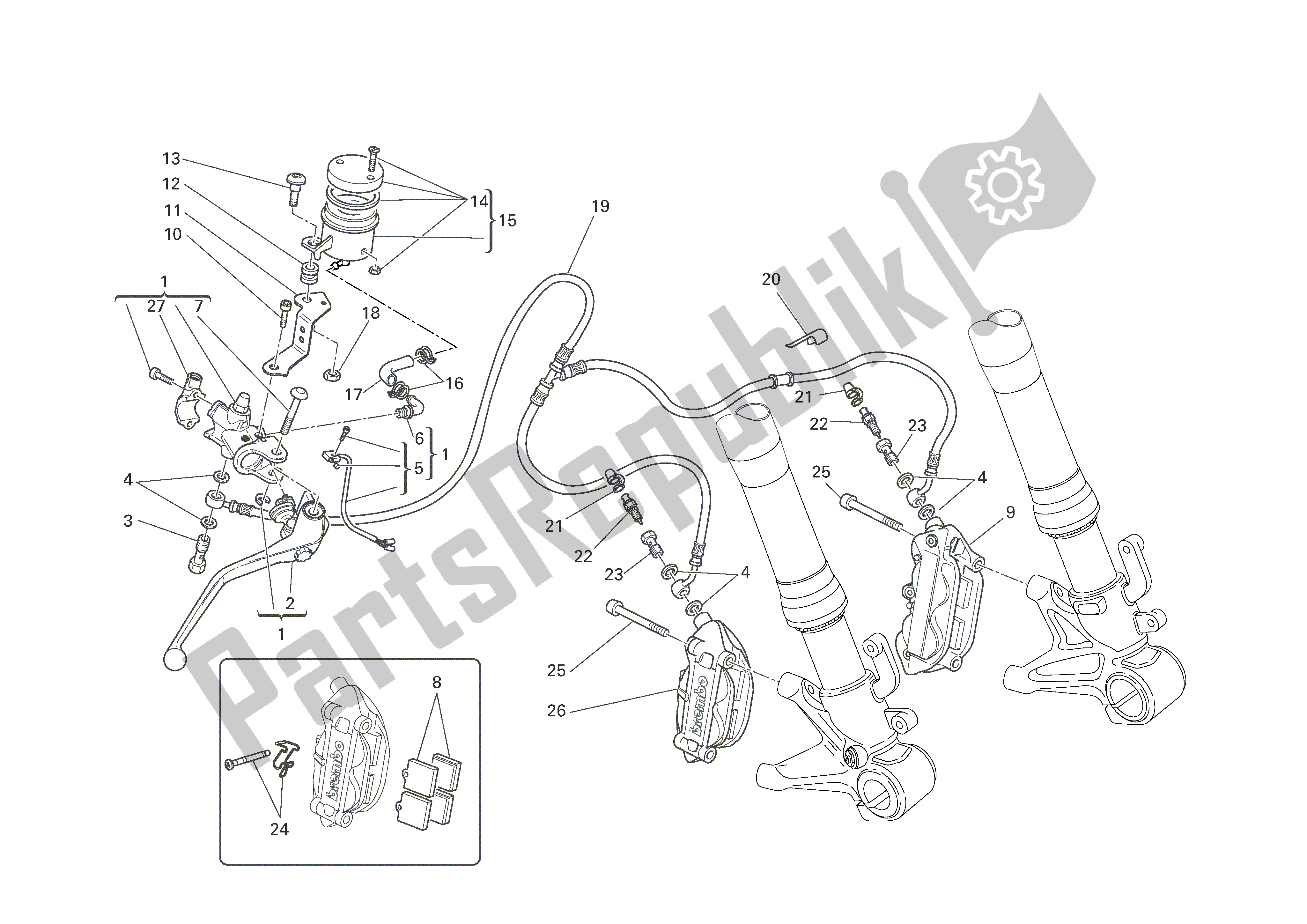 All parts for the Front Brake of the Ducati Monster S4R EU 1000 2008
