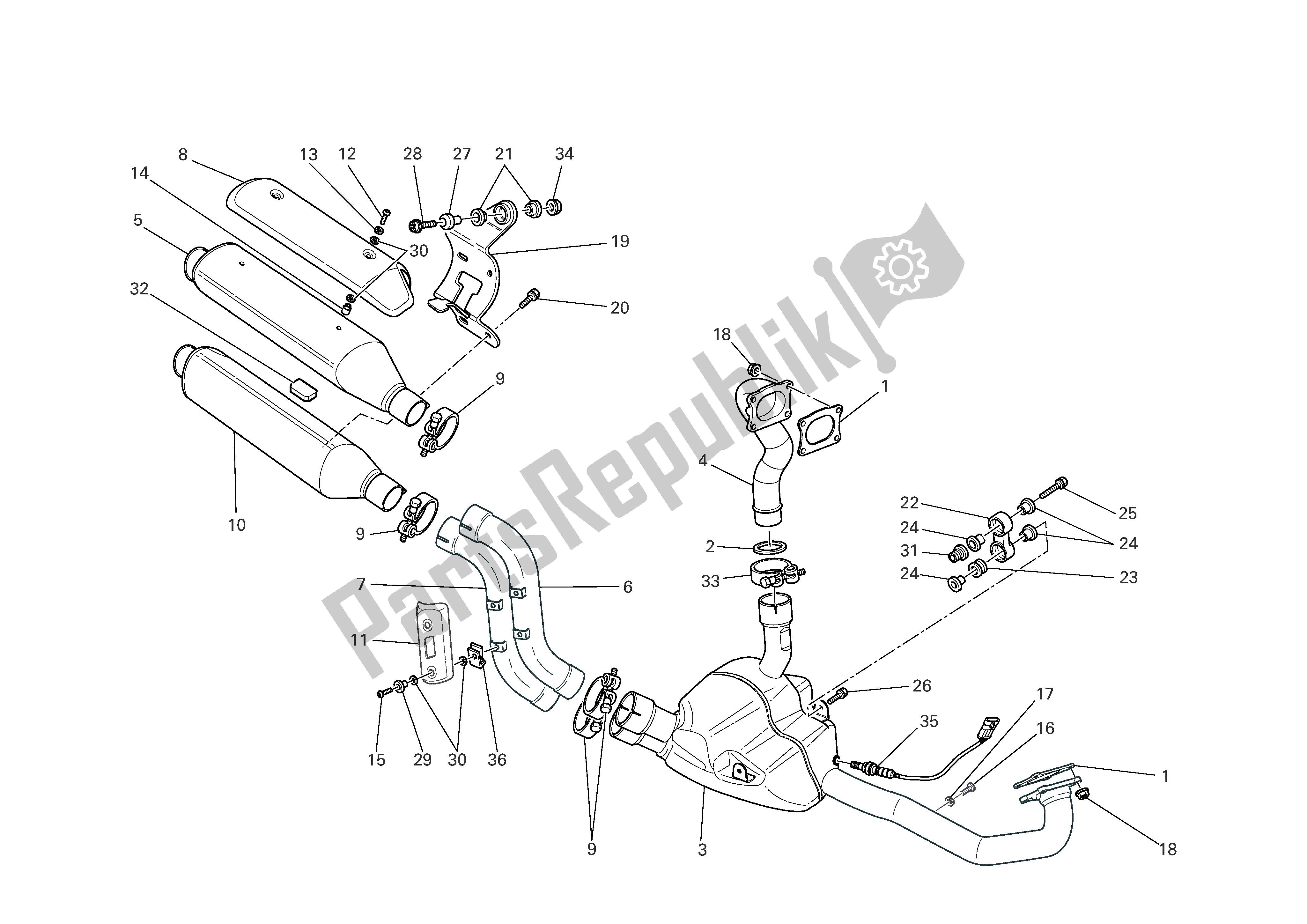 Todas las partes para Sistema De Escape de Ducati Monster S4R EU 1000 2008