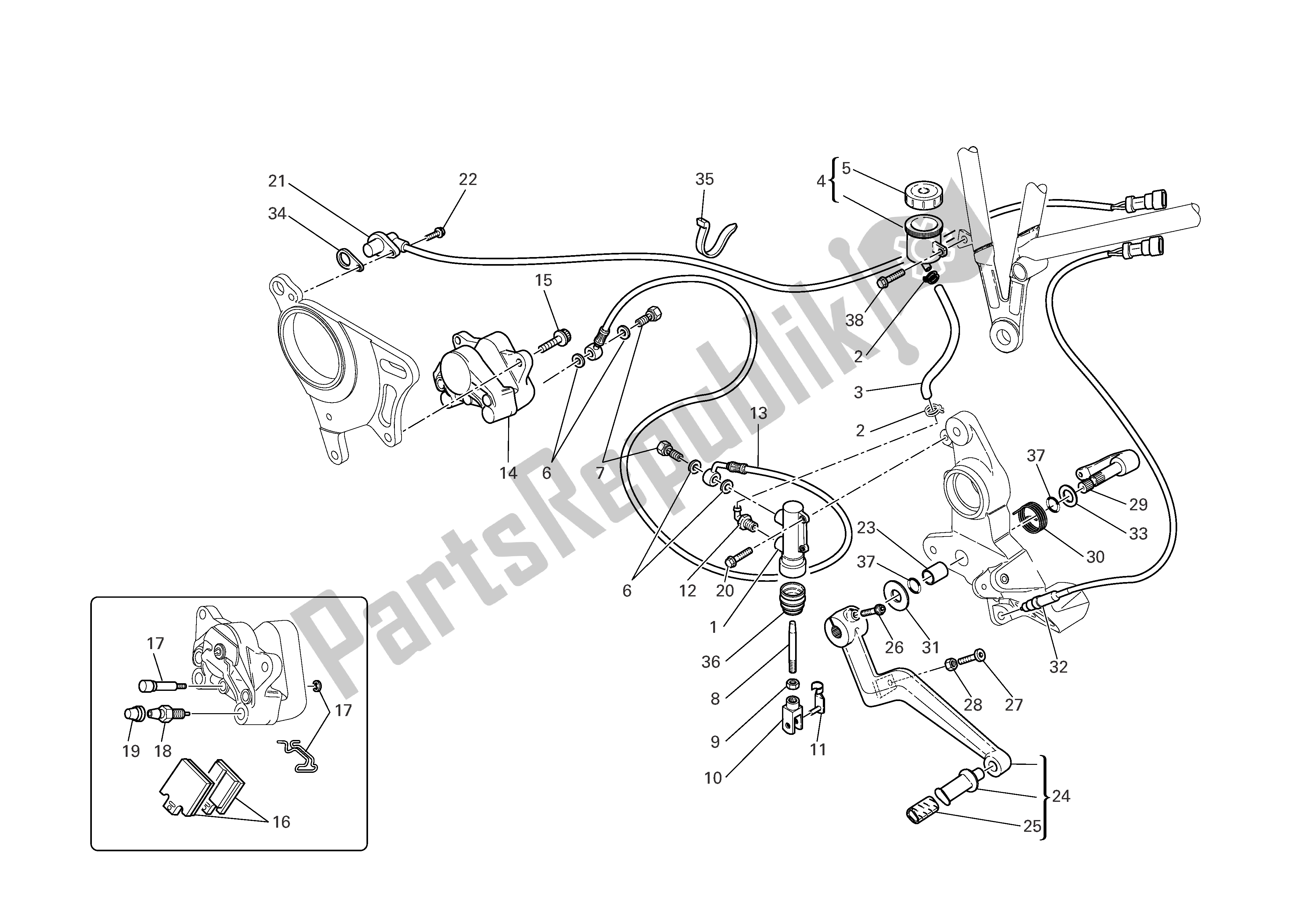 Toutes les pièces pour le Frein Arriere du Ducati Multistrada 1000 2005