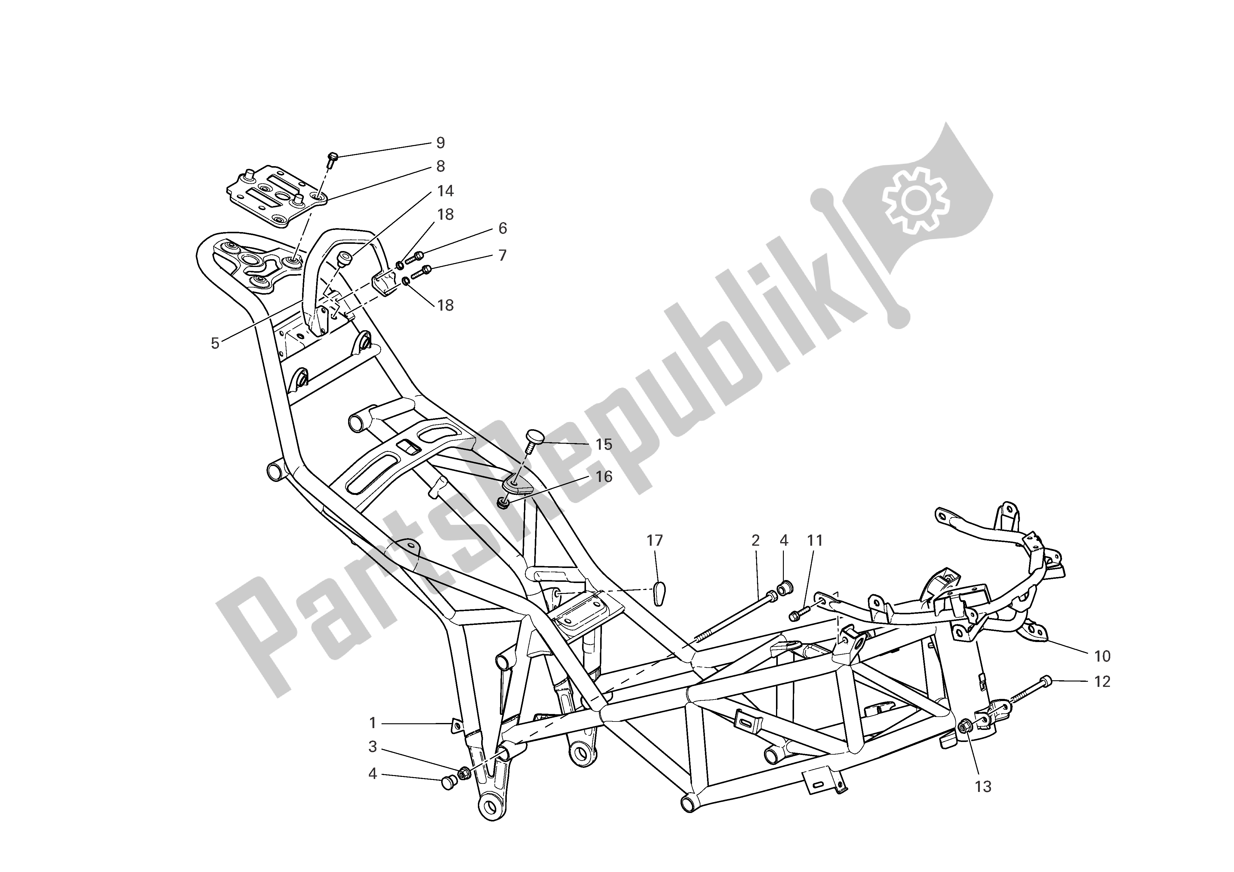 All parts for the Frame of the Ducati Multistrada 1000 2005