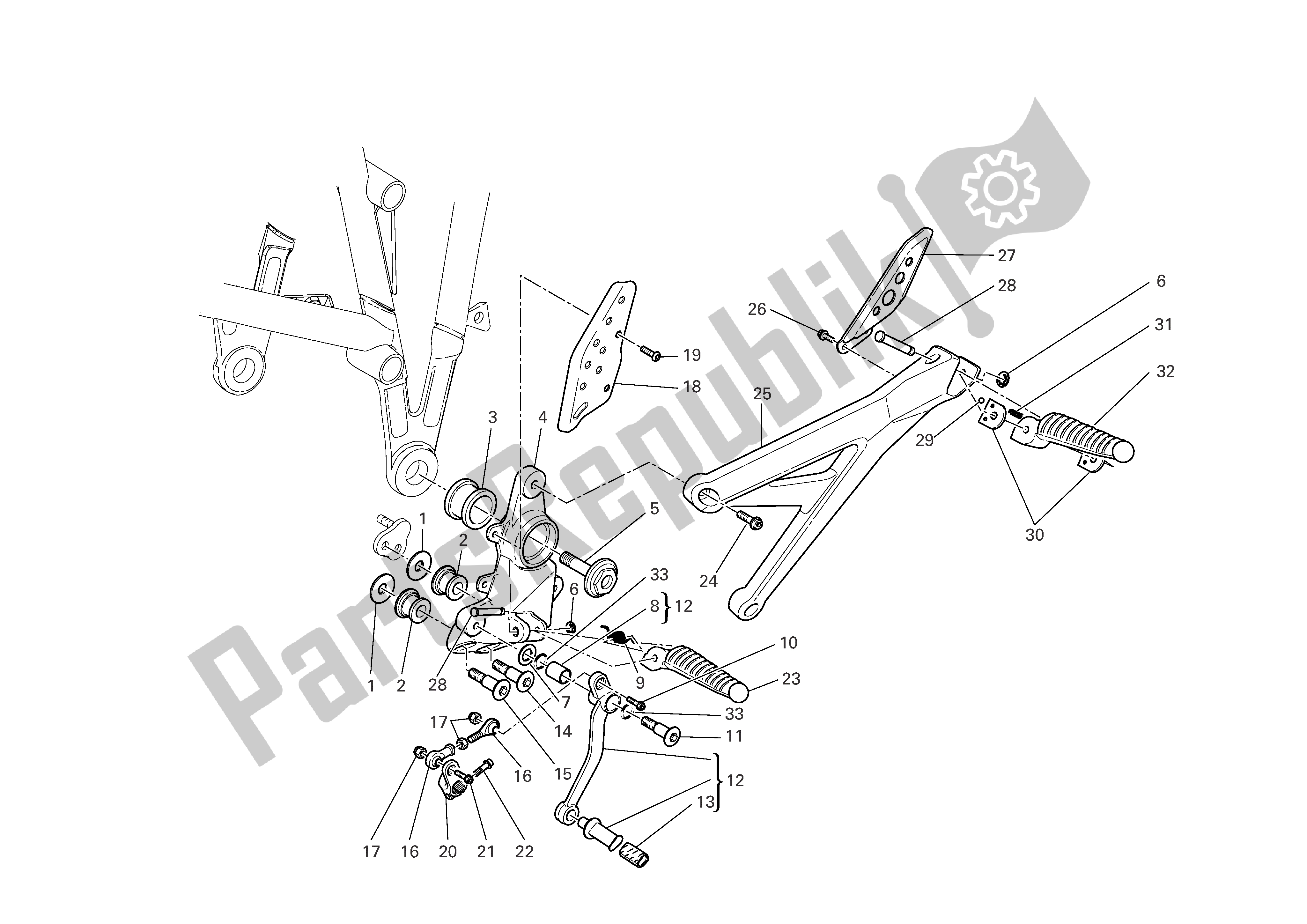 Todas las partes para L. H. Reposapiés de Ducati Multistrada 1000 2005