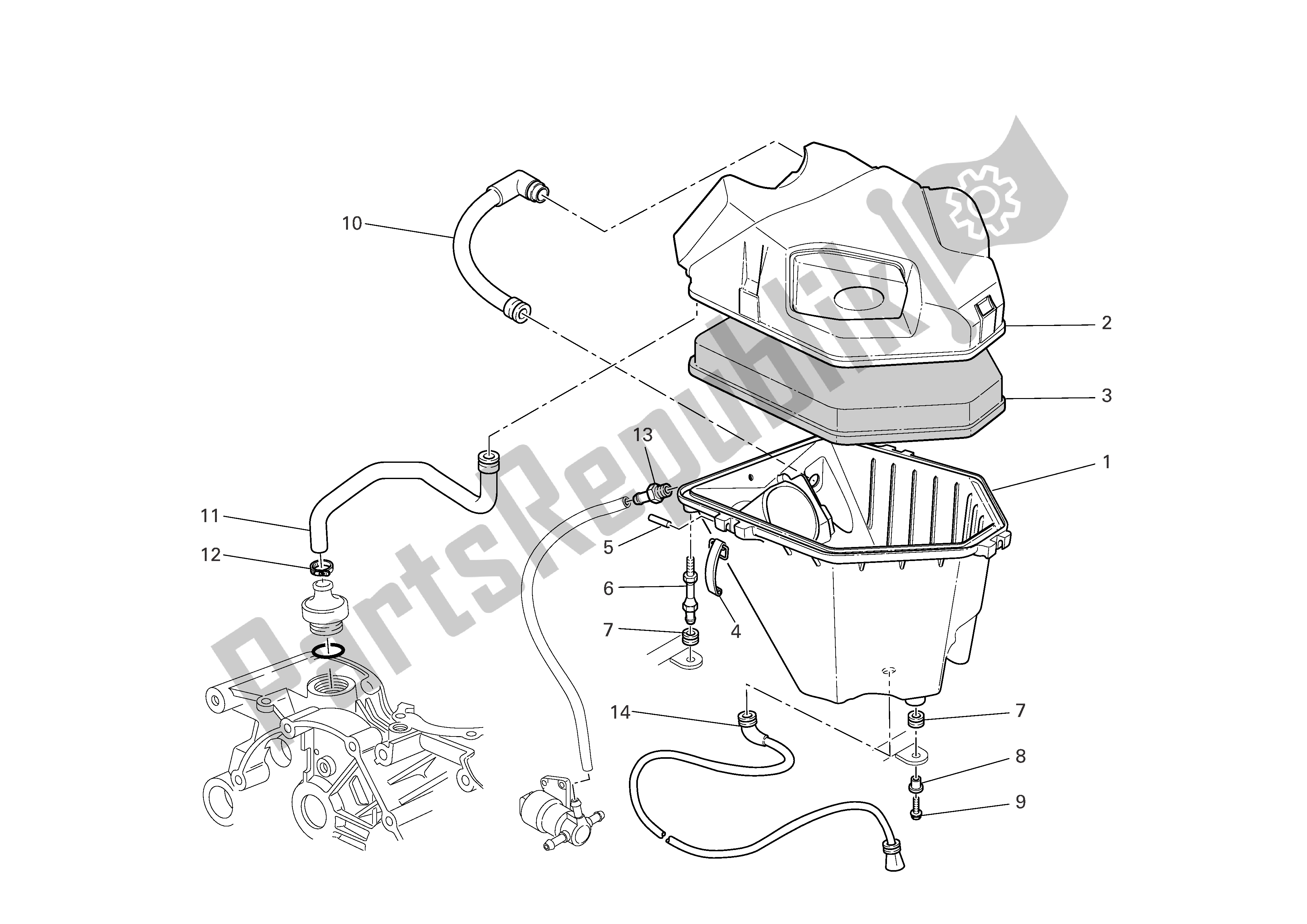 Alle onderdelen voor de Luchtinlaat - Olie-ontluchter van de Ducati Multistrada 1000 2005