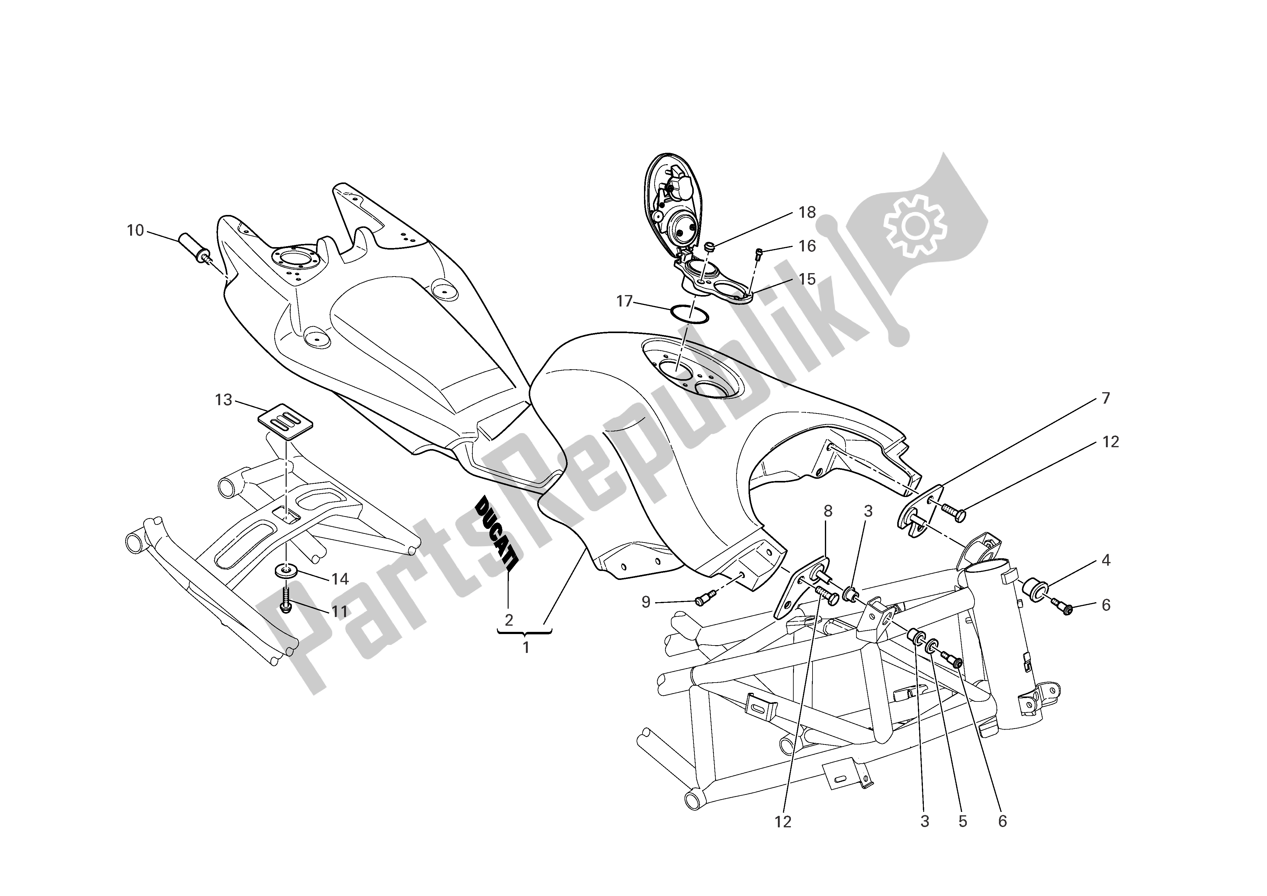 Alle onderdelen voor de Benzinetank van de Ducati Multistrada 1000 2005