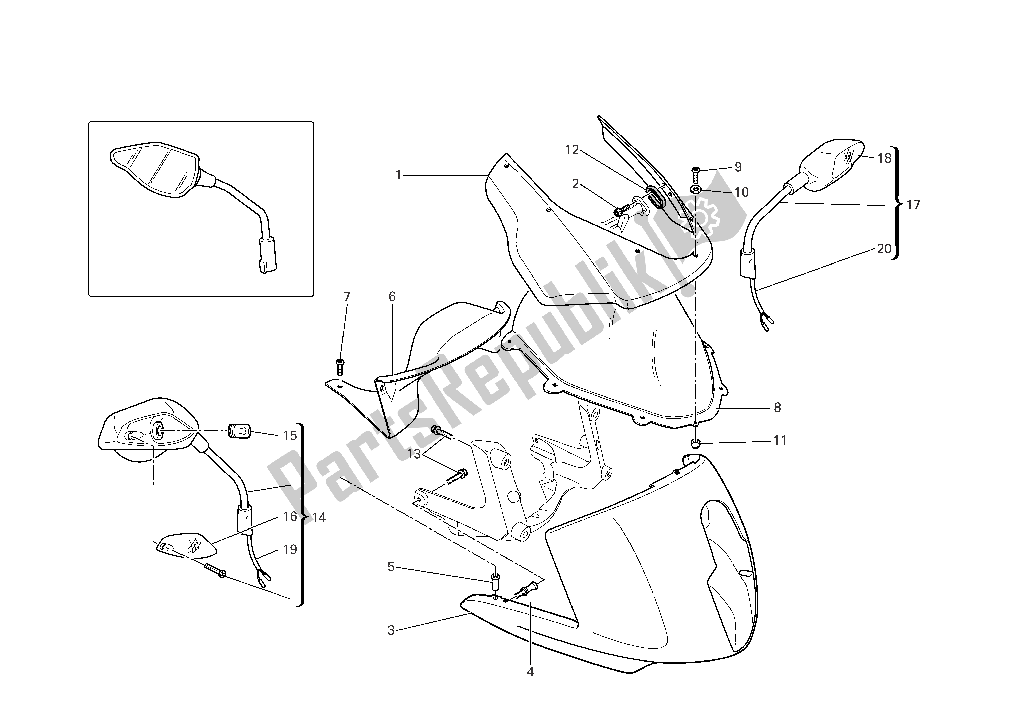 Alle onderdelen voor de Koplamp Kuip van de Ducati Multistrada 1000 2005