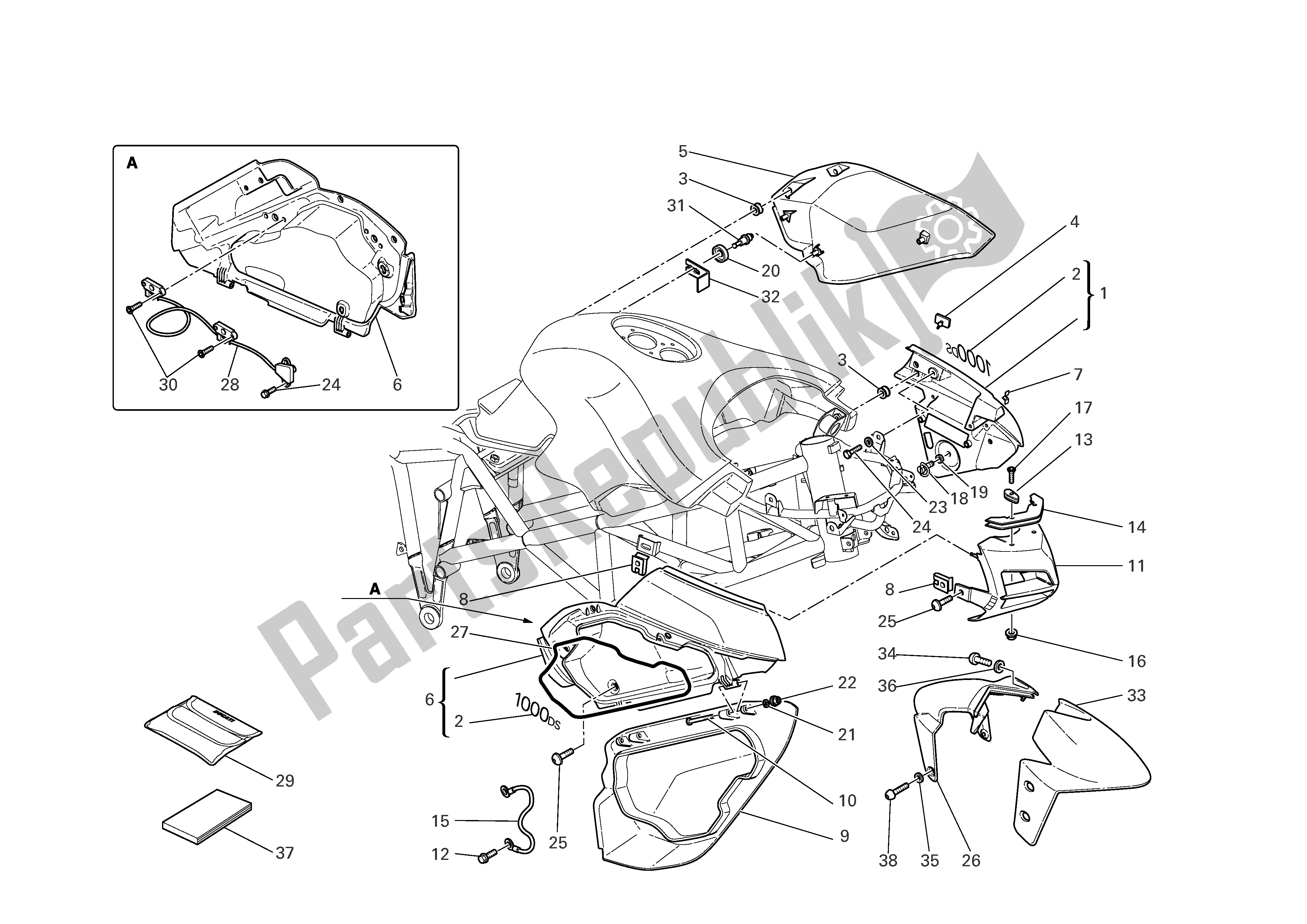 All parts for the Fairing of the Ducati Multistrada 1000 2005