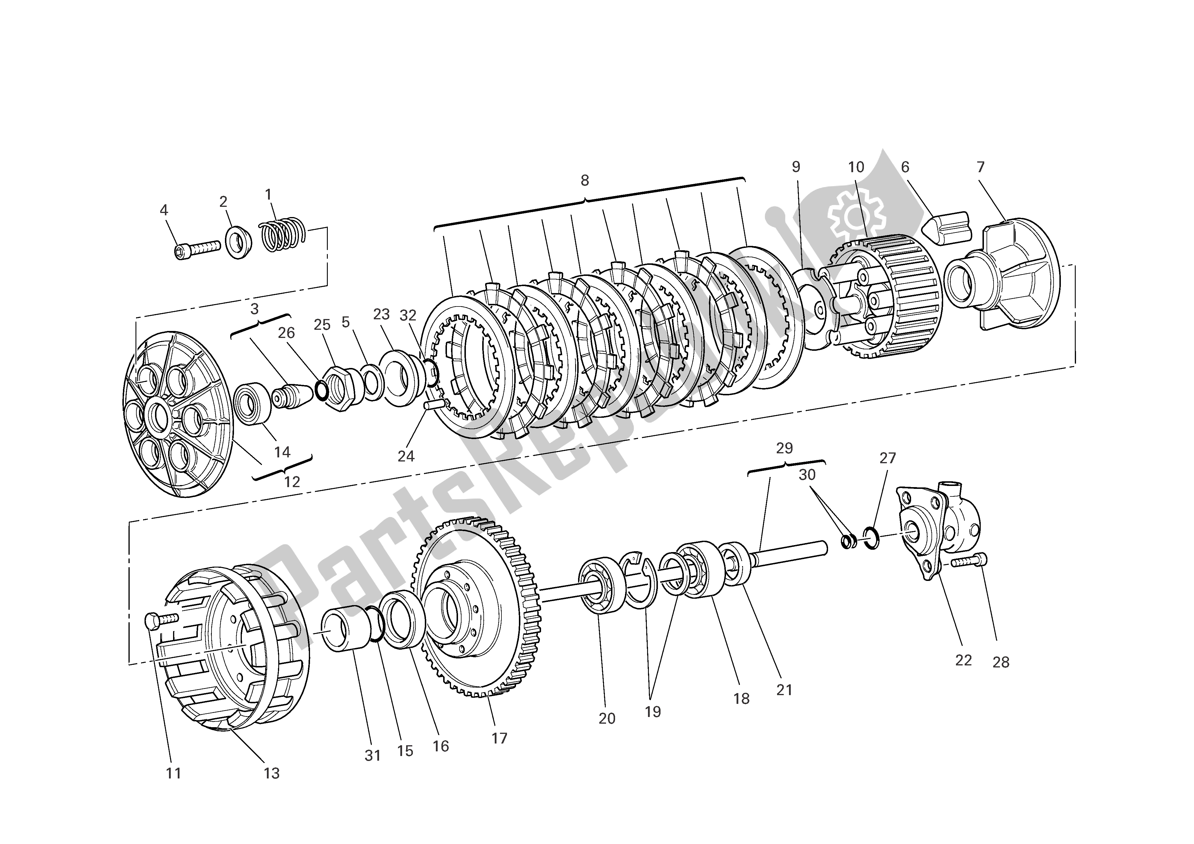 All parts for the Clutch of the Ducati Multistrada 1000 2005