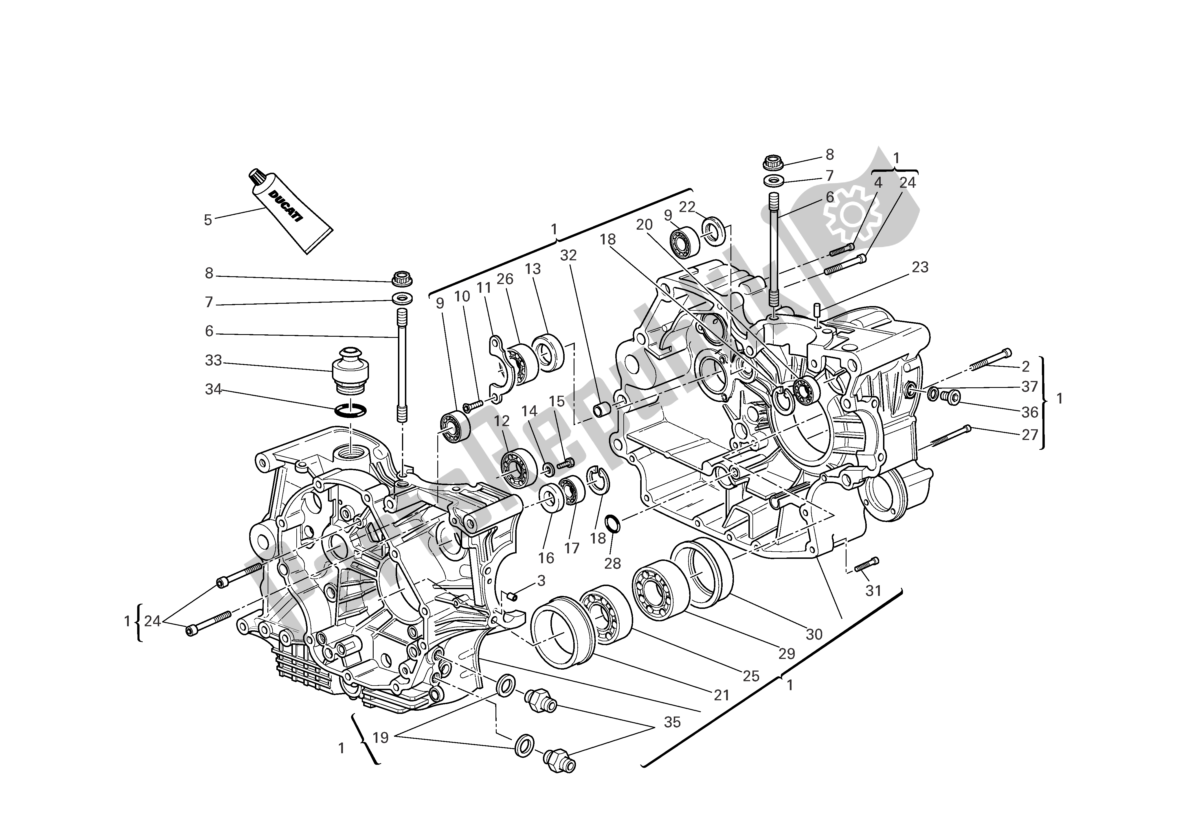 All parts for the Crankcase Halves of the Ducati Multistrada 1000 2005