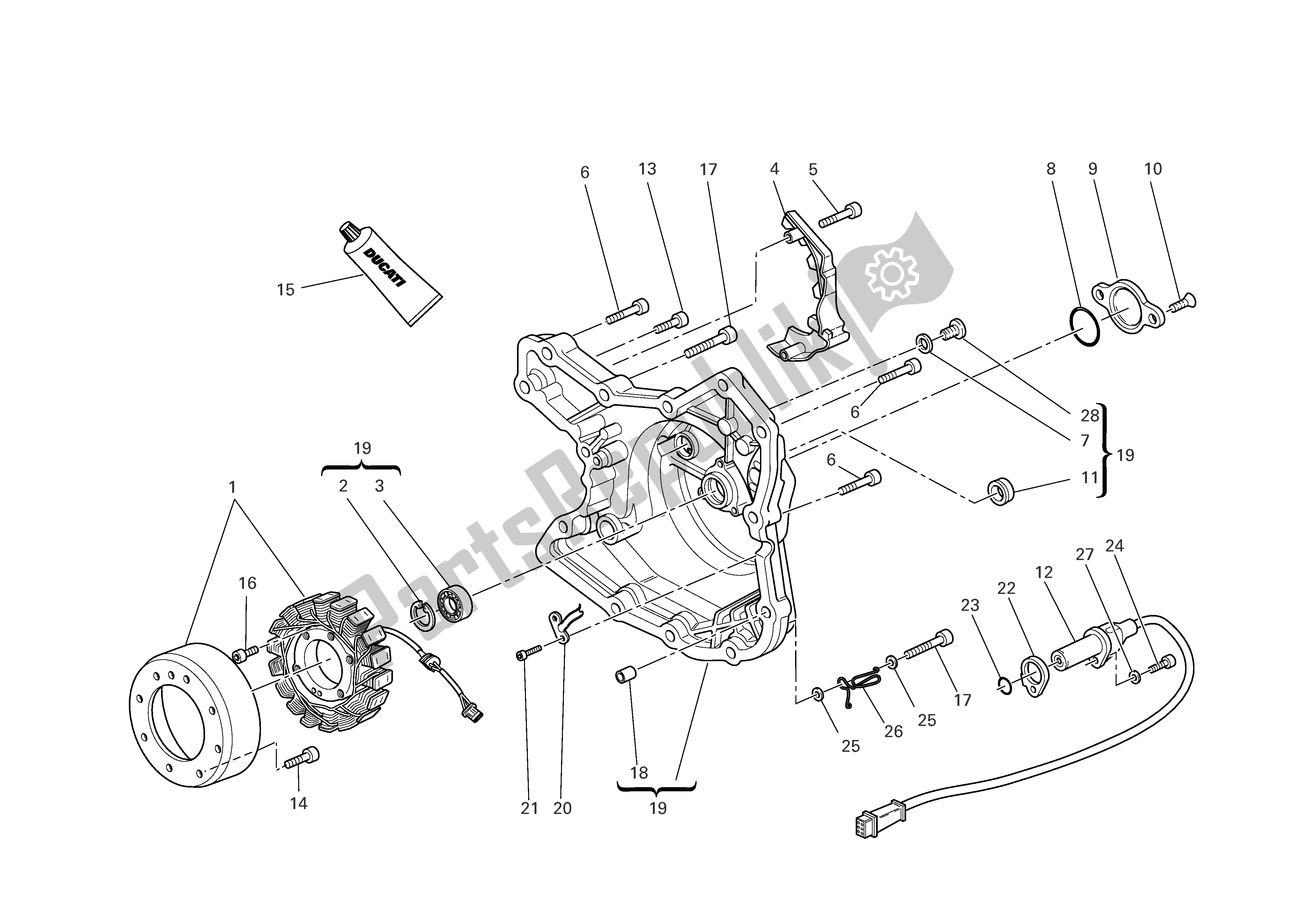 All parts for the Alternator-side Crankcasecover of the Ducati Multistrada 1000 2005