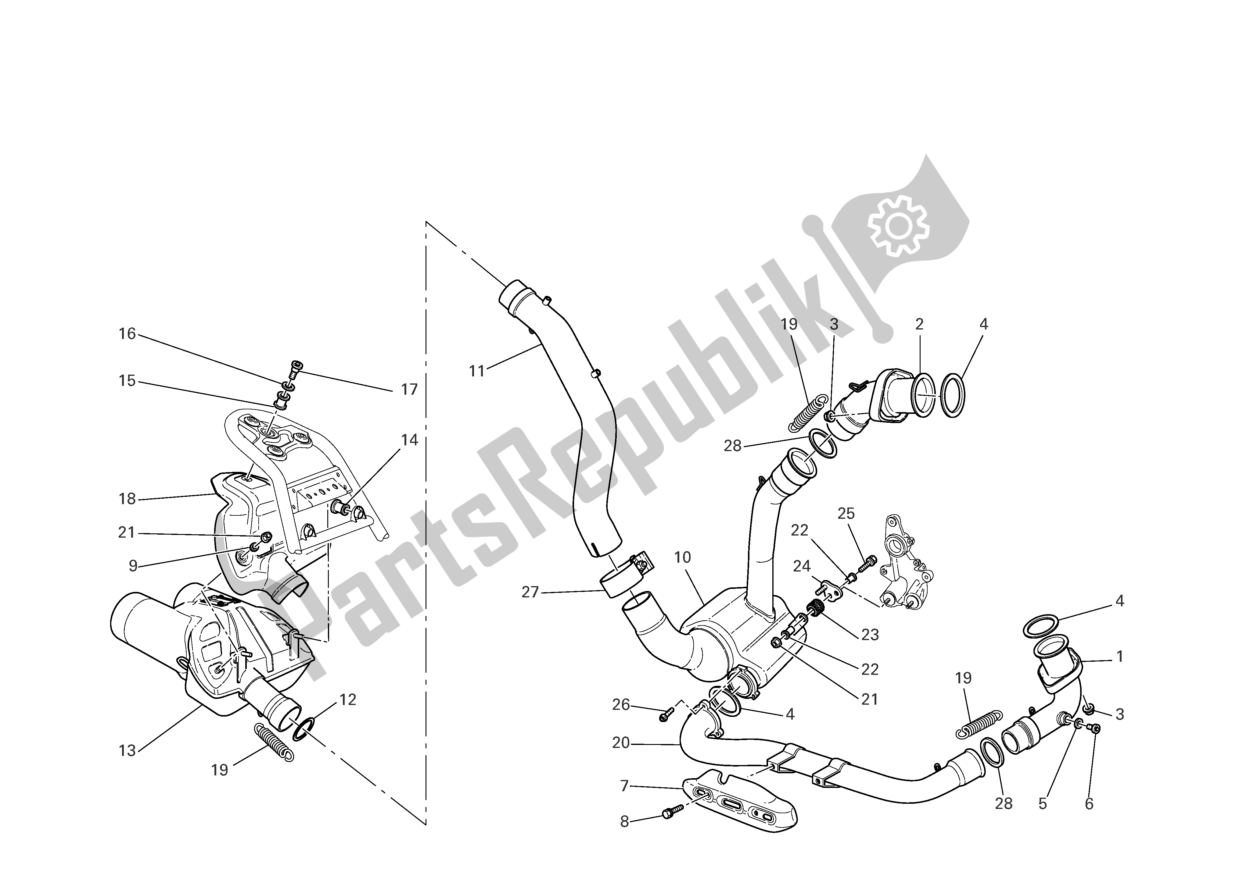All parts for the Exhaust System of the Ducati Multistrada 1000 2005