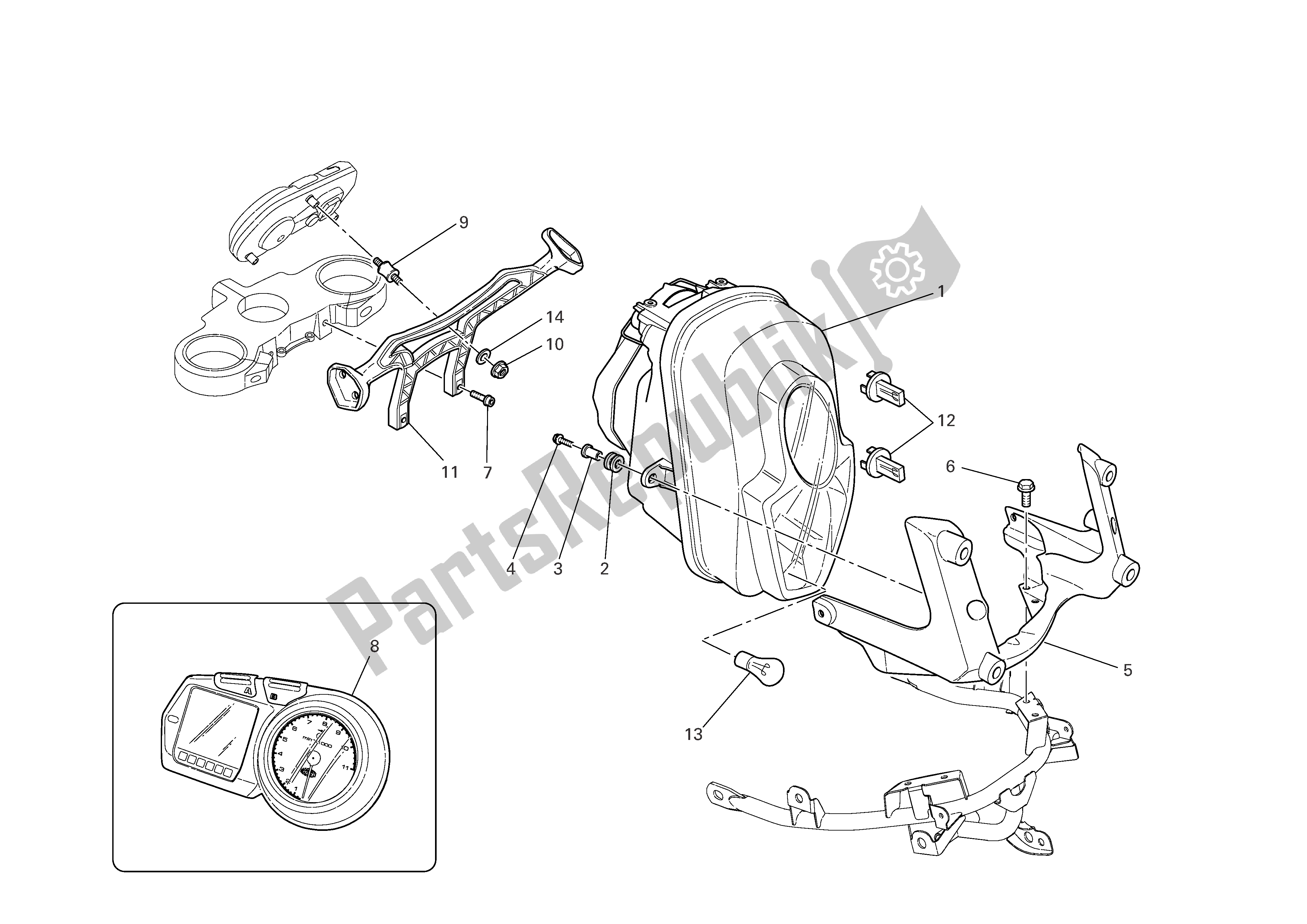 All parts for the Headlight & Instr. Panel of the Ducati Multistrada 1000 2005