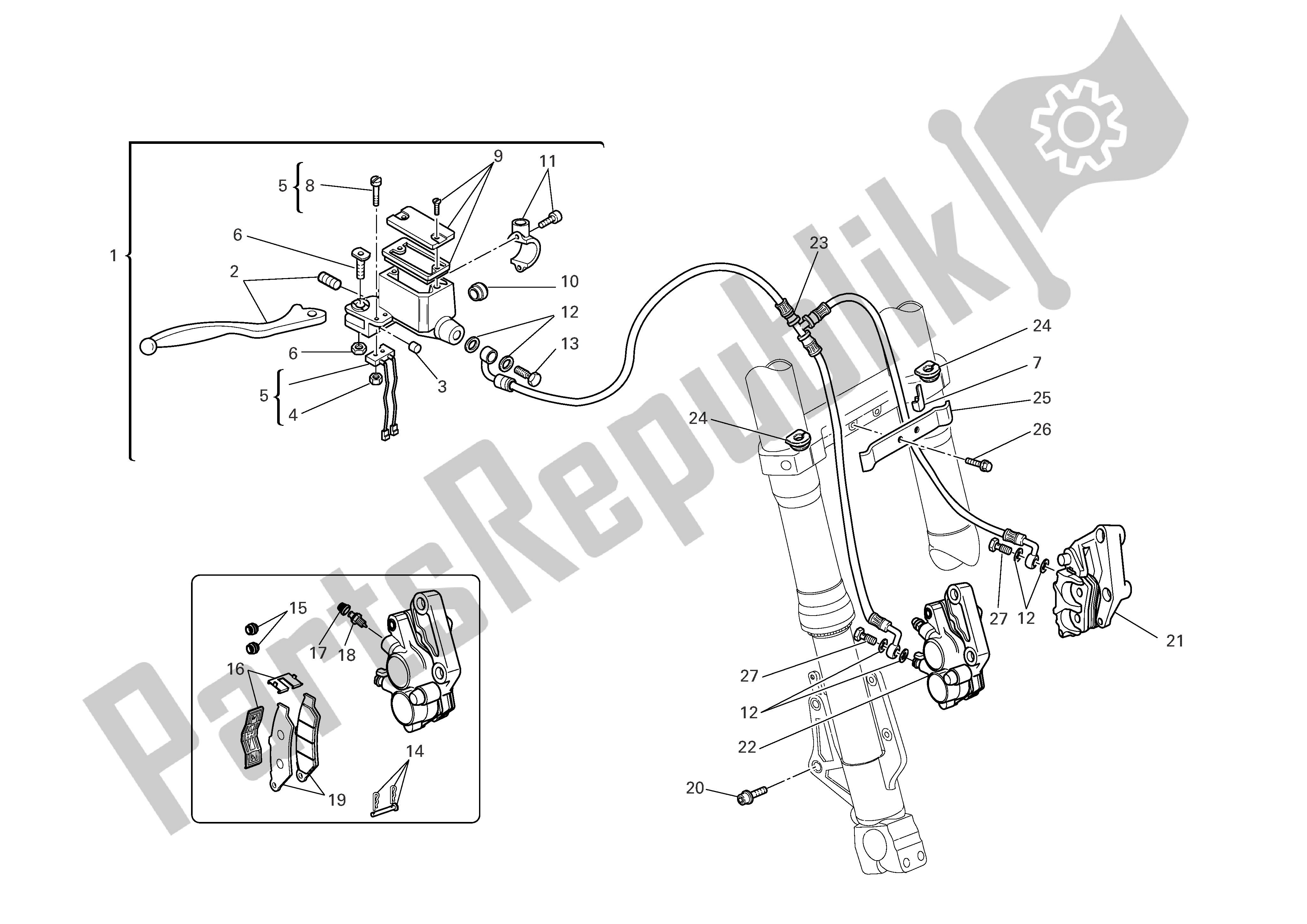 All parts for the Front Brake of the Ducati Multistrada 620 2006