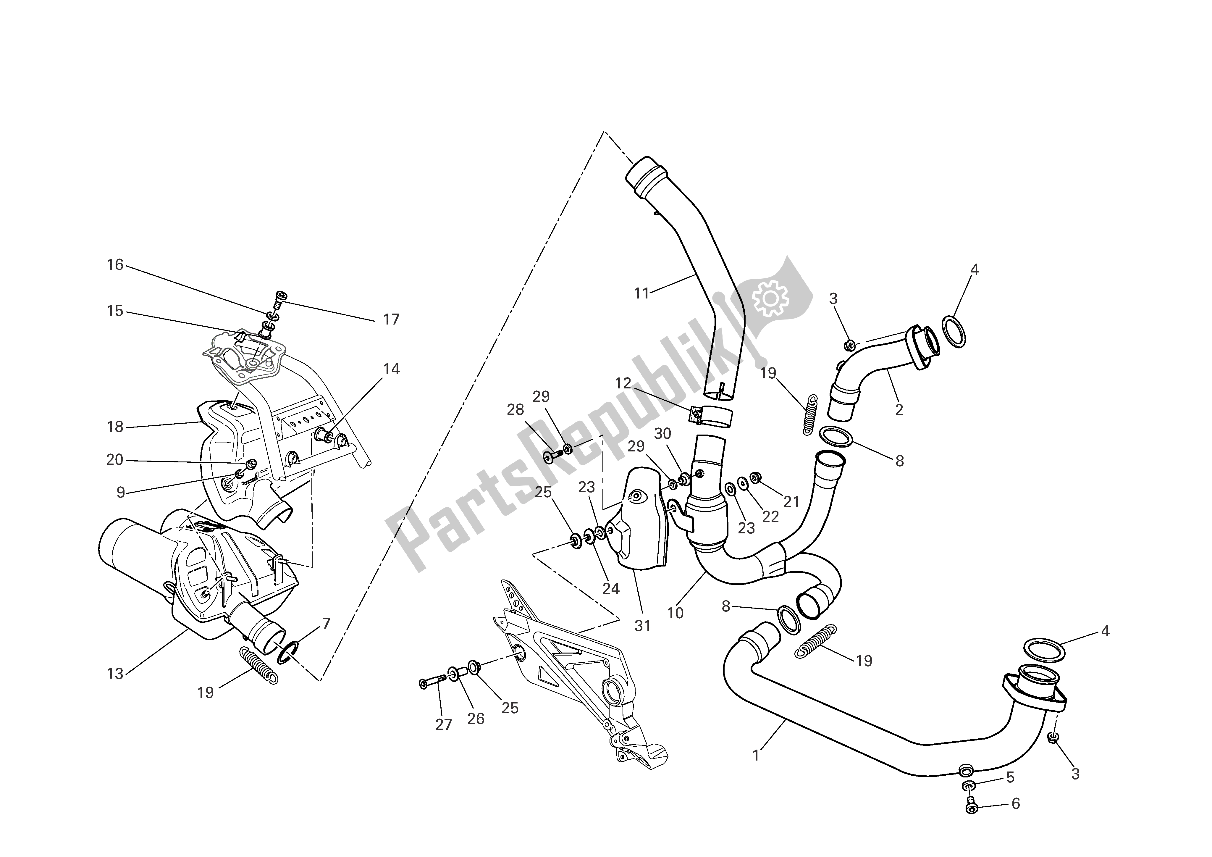 Alle onderdelen voor de Uitlaatsysteem van de Ducati Multistrada 620 2006