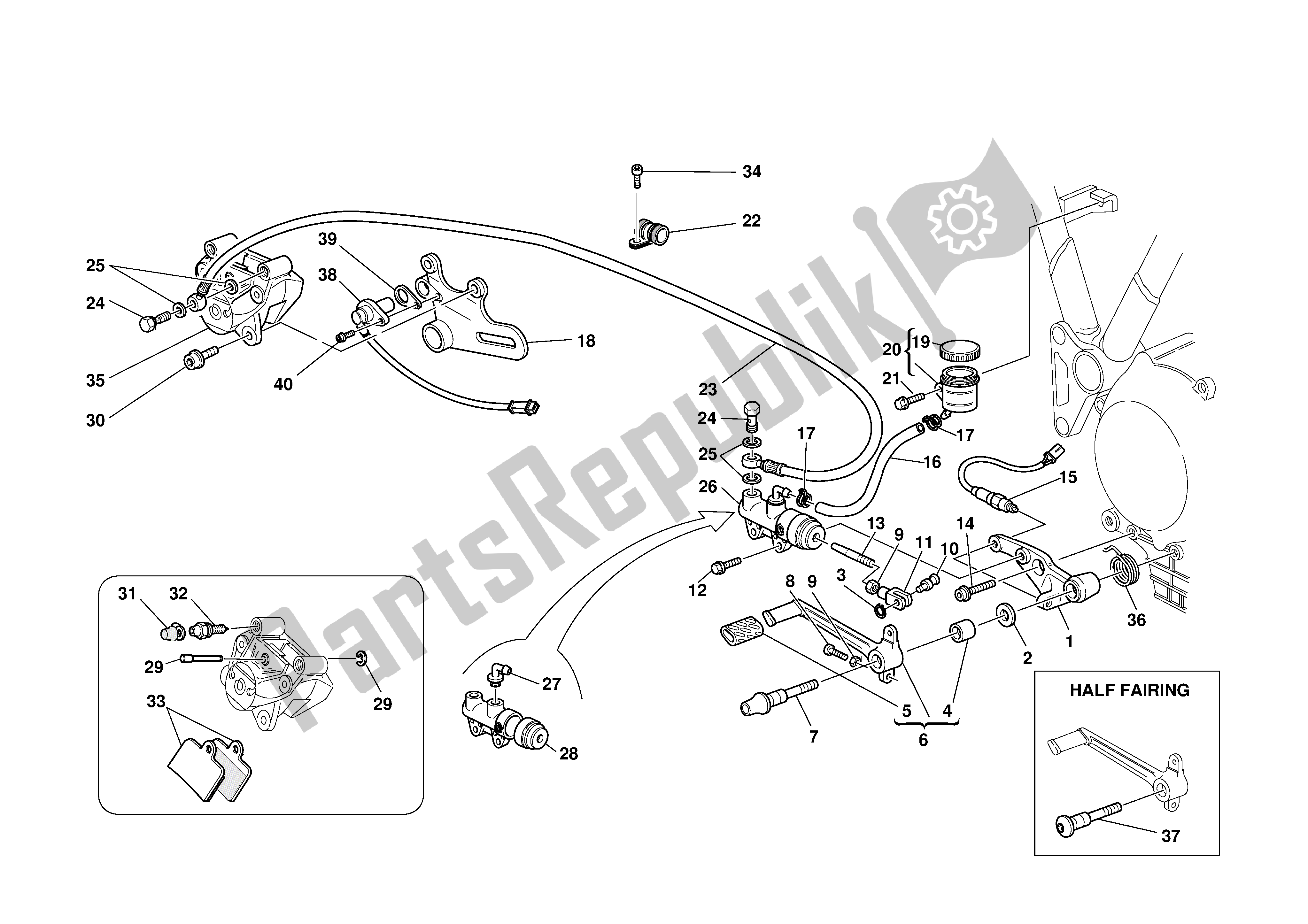 Tutte le parti per il Freno Idraulico Posteriore del Ducati Supersport 620 2002