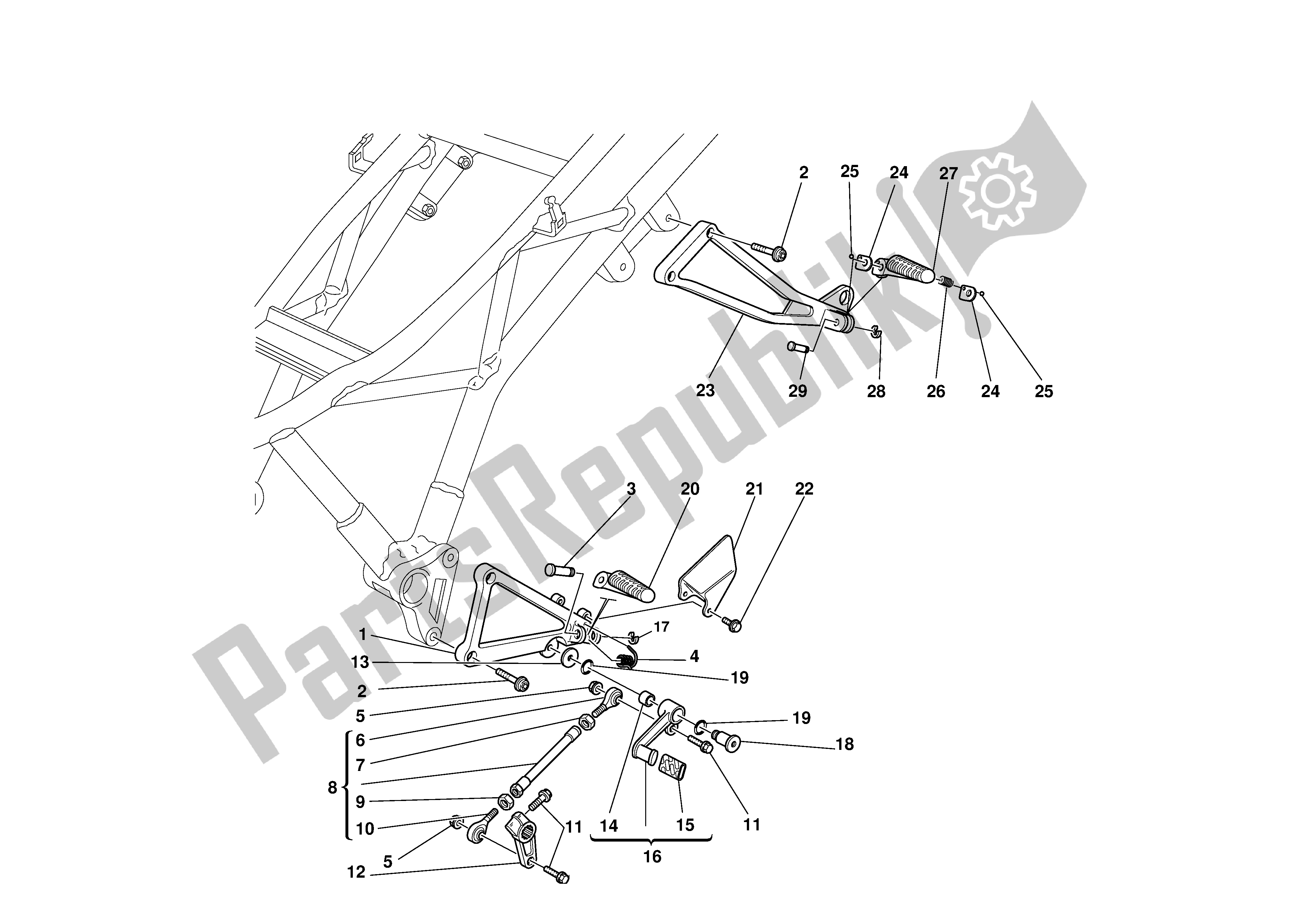 Tutte le parti per il L. H. Poggiapiedi del Ducati Supersport 620 2002