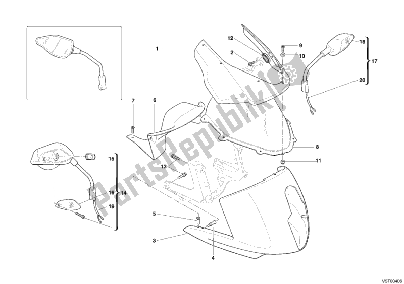 All parts for the Cowling of the Ducati Multistrada 1000 S USA 2005