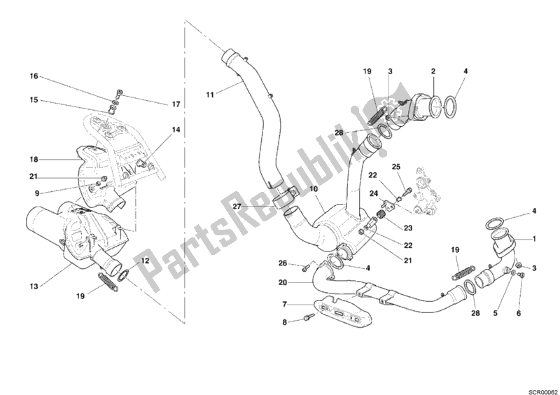 Alle onderdelen voor de Uitlaatsysteem van de Ducati Multistrada 1000 S USA 2005