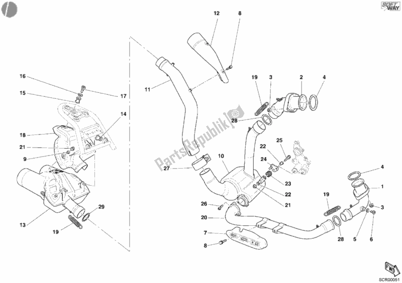 Alle onderdelen voor de Uitlaatsysteem van de Ducati Multistrada 1000 2003