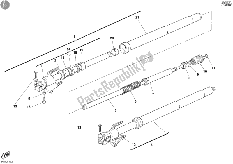 Tutte le parti per il Forcella Anteriore del Ducati Multistrada 1000 2003