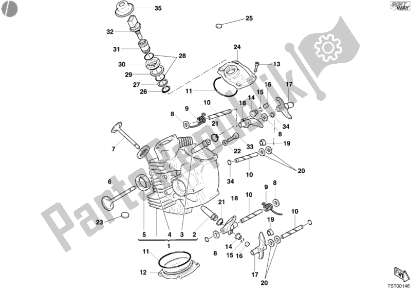 Alle onderdelen voor de Horizontale Cilinderkop van de Ducati Multistrada 1000 2003