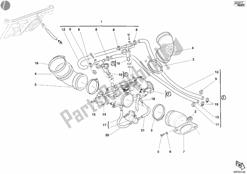 Alle onderdelen voor de Gasklephuis van de Ducati Multistrada 1000 2003