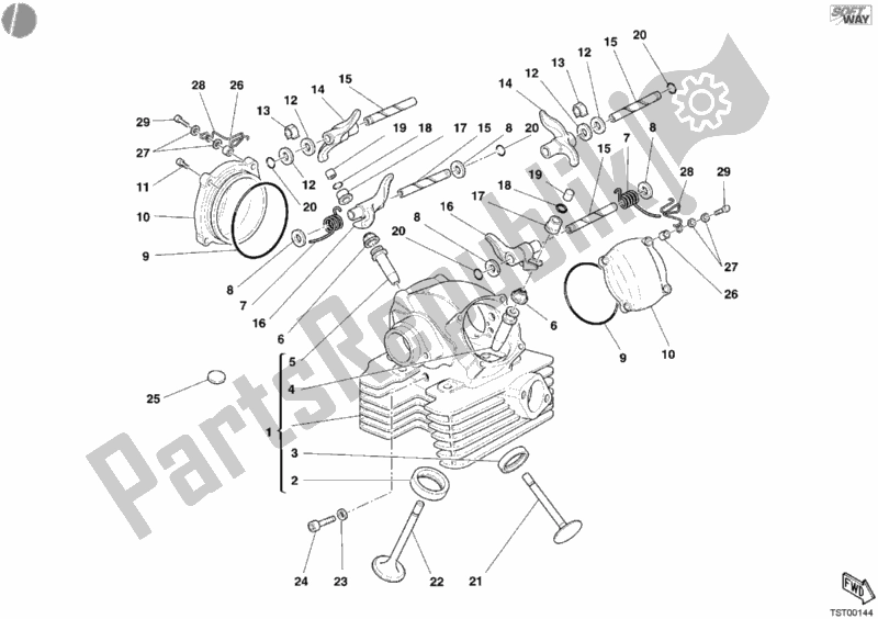 Alle onderdelen voor de Verticale Cilinderkop van de Ducati Multistrada 1000 2003