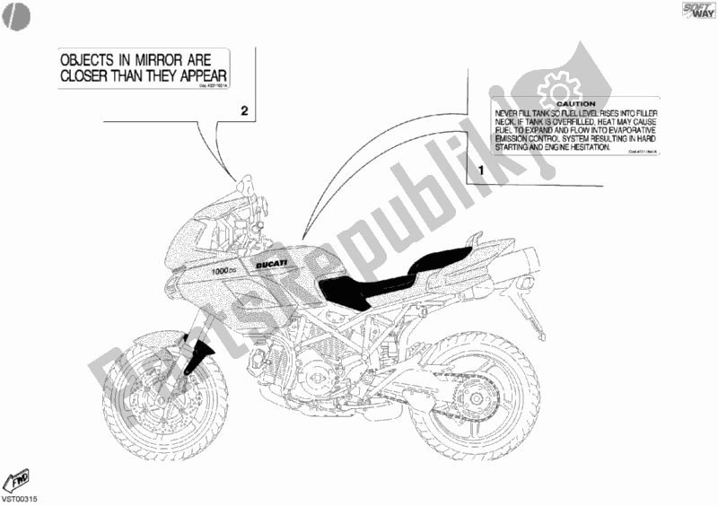 Todas as partes de Etiquetas De Aviso Eua do Ducati Multistrada 1000 2003