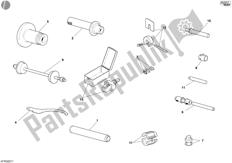 Alle onderdelen voor de Werkplaats Service Tools, Frame van de Ducati Multistrada 1000 2003